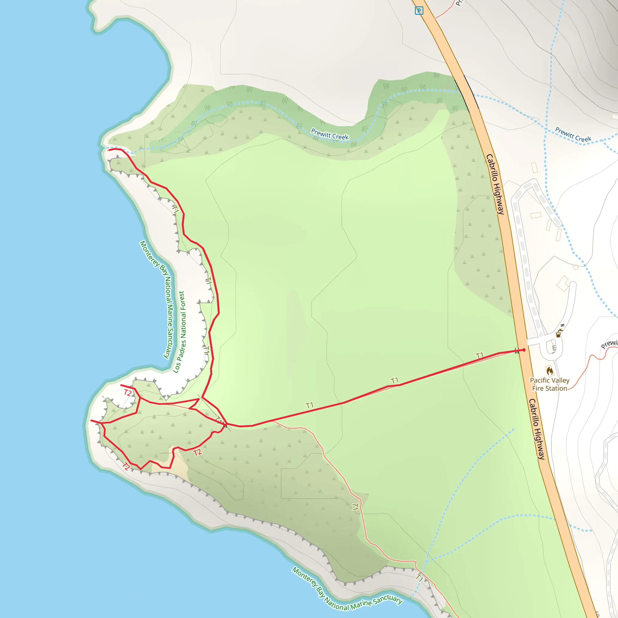 Prewitt Creek - Pacific Valley Bluff Trail mobile static map