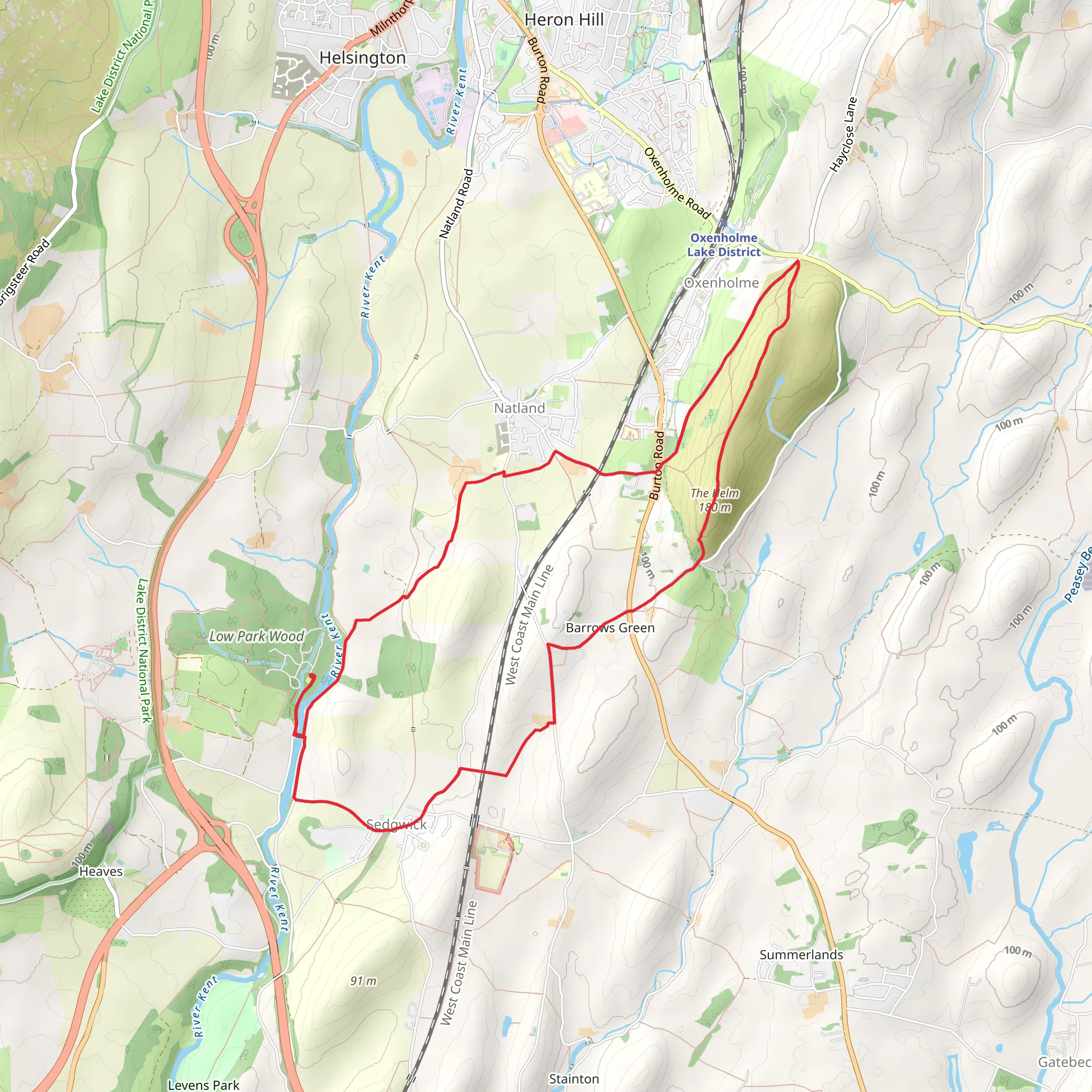 Oxenholme, Sedgwick Loop from Low Park Wood mobile static map