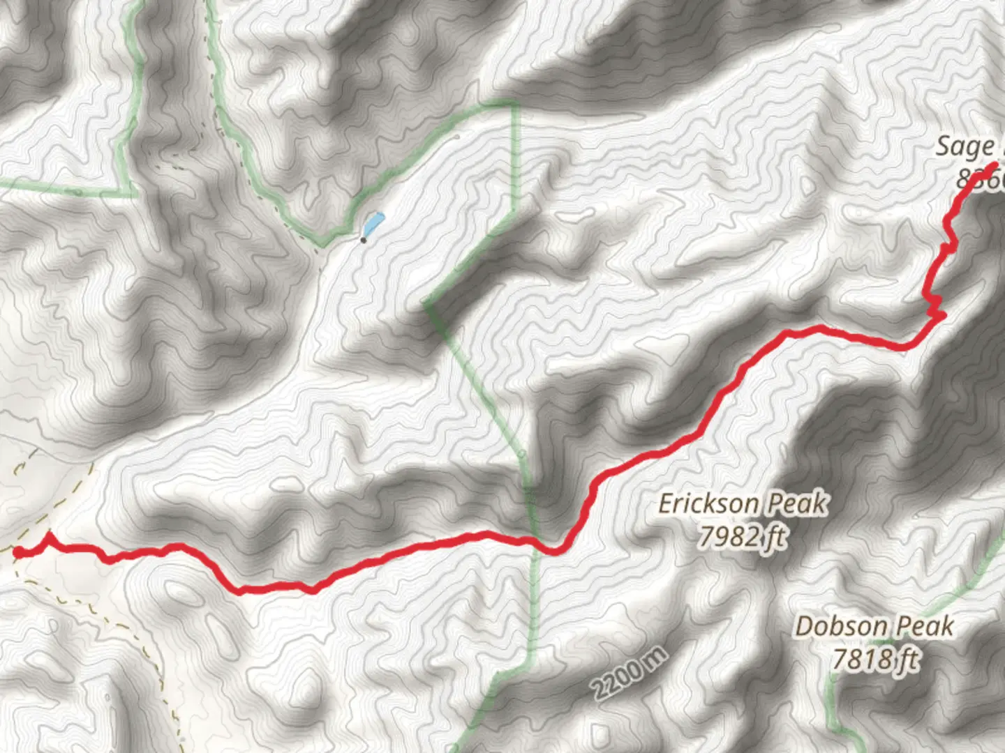 An image depicting the trail Sage Peak via Red Rock Canyon Trail and its surrounding area.