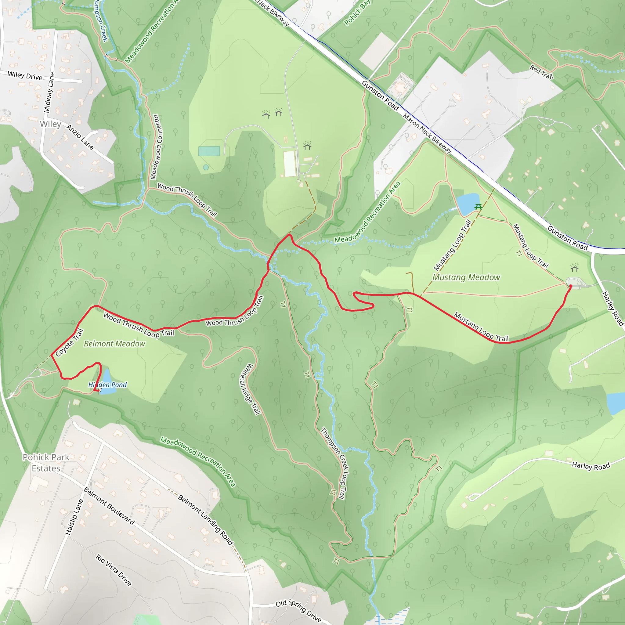 Hidden Pond via Mustang Loop Trail mobile static map