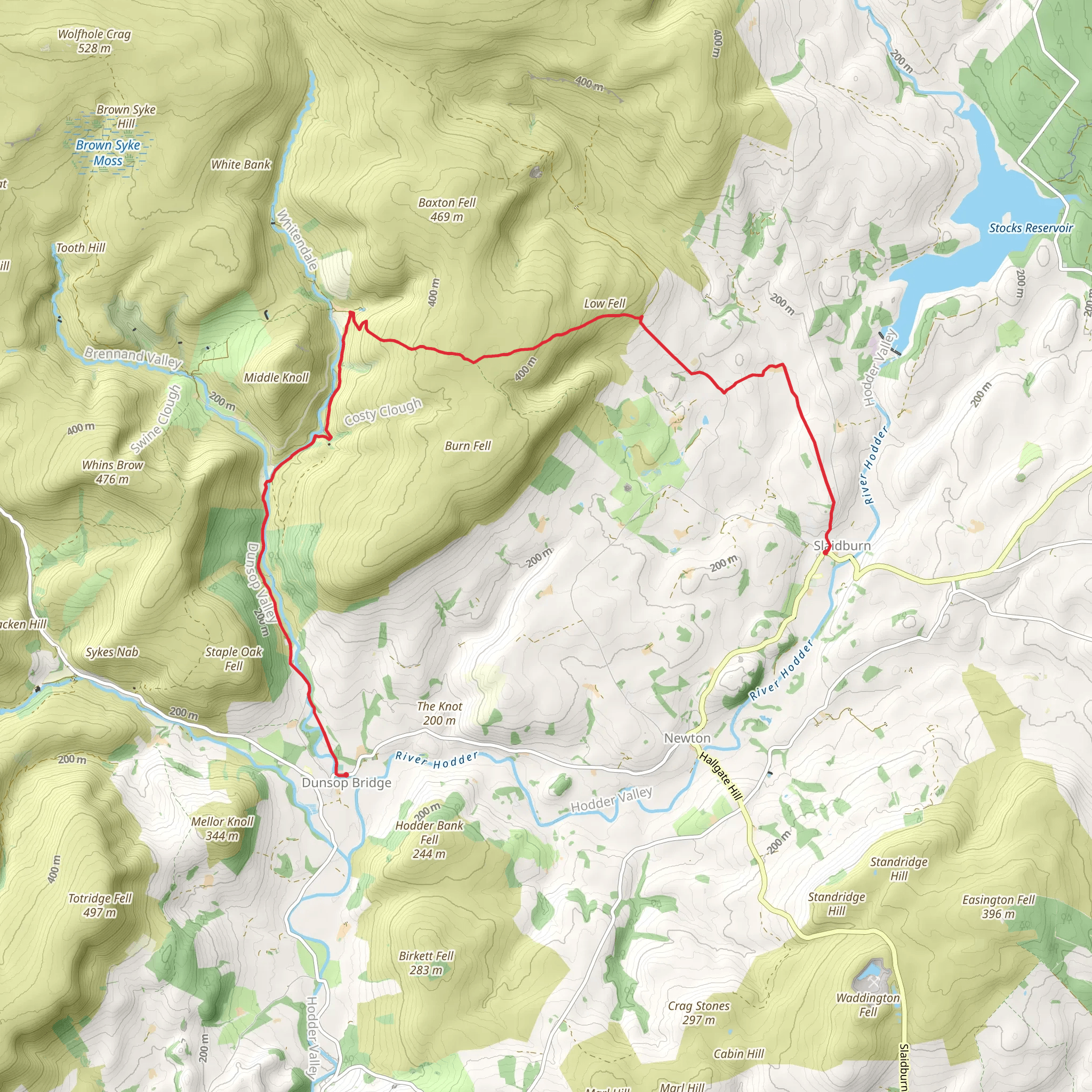 Slaidburn to Dunsop Bridge Walk mobile static map