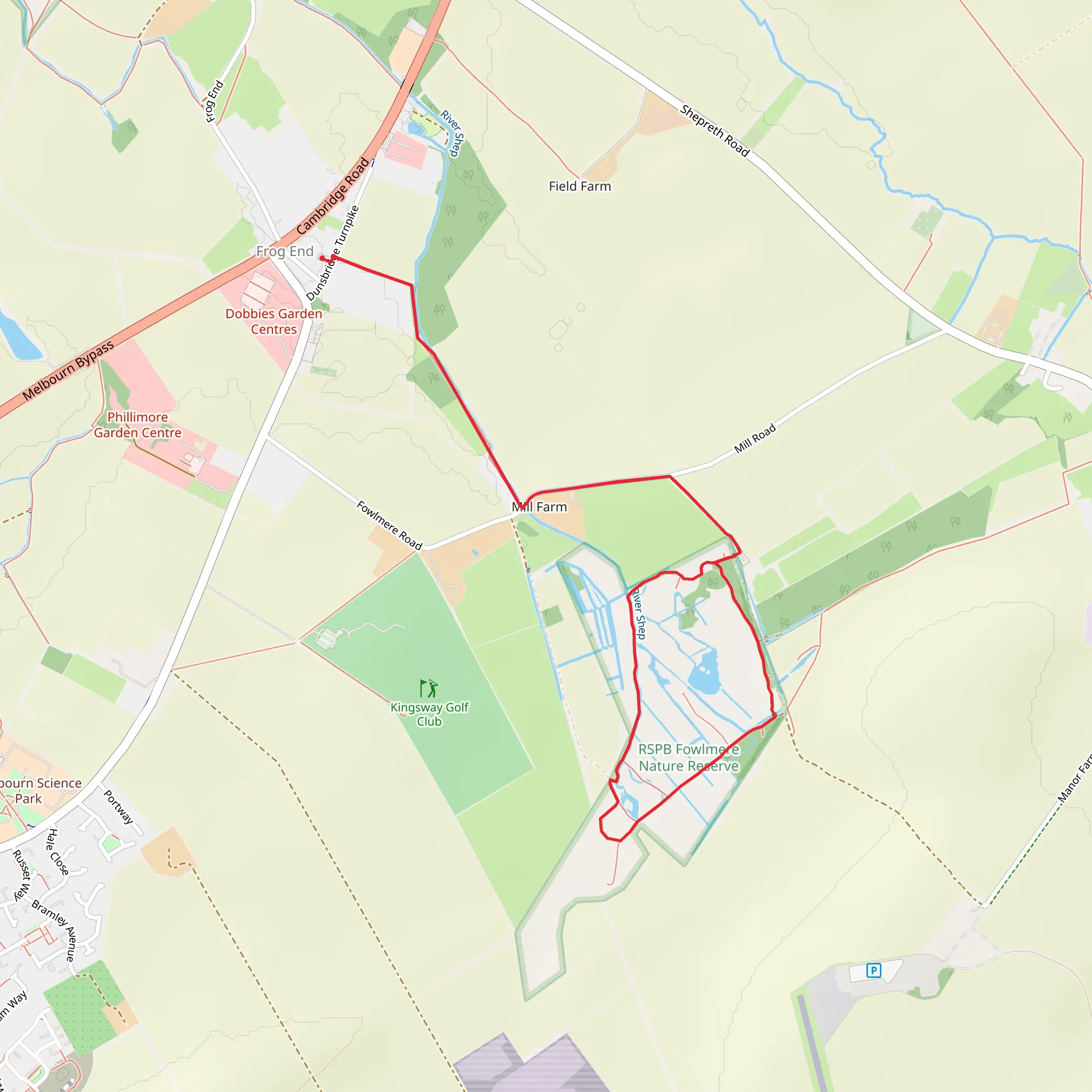River Shep and RSPB Fowlmere Nature Reserve mobile static map