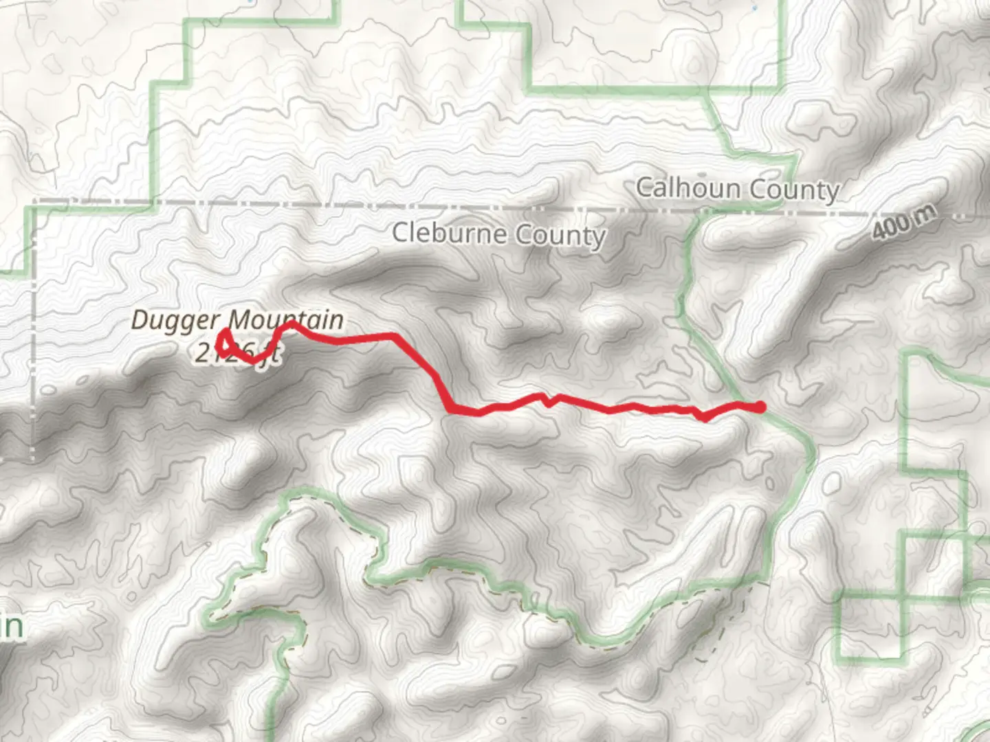 An image depicting the trail Dugger Mountain via Pinhoti Trail and its surrounding area.