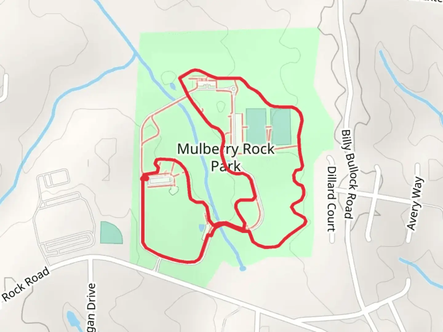 An image depicting the trail Mulberry Rock Park Loop and its surrounding area.