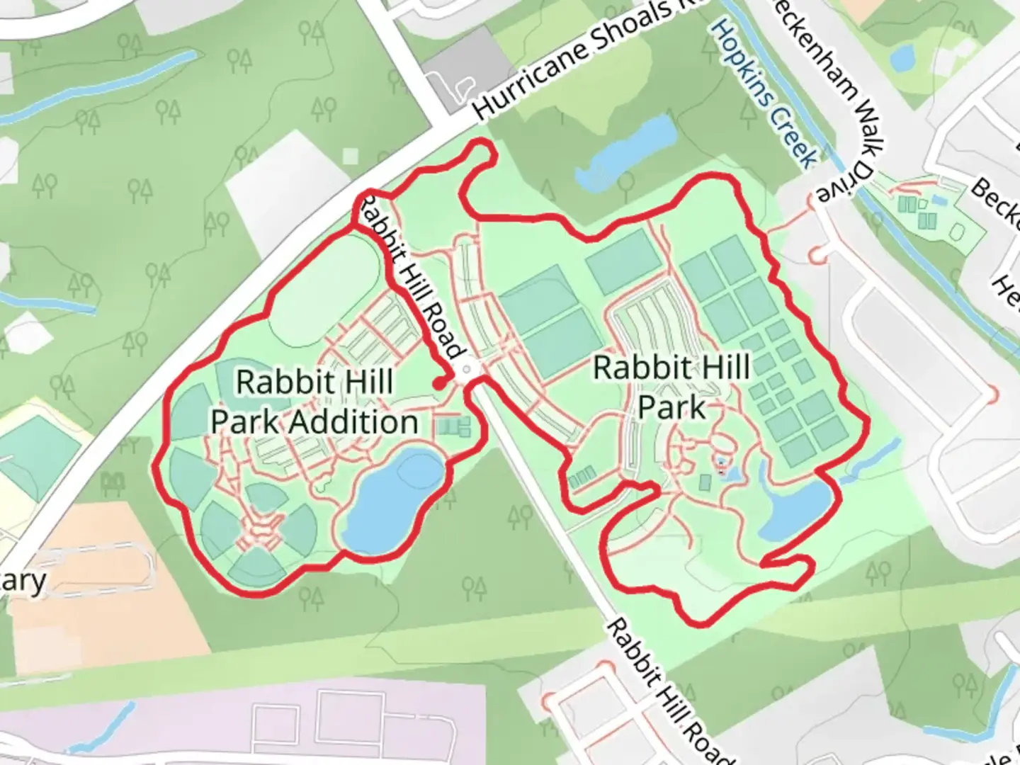 An image depicting the trail Rabbit Hill Walking Path Loop and its surrounding area.