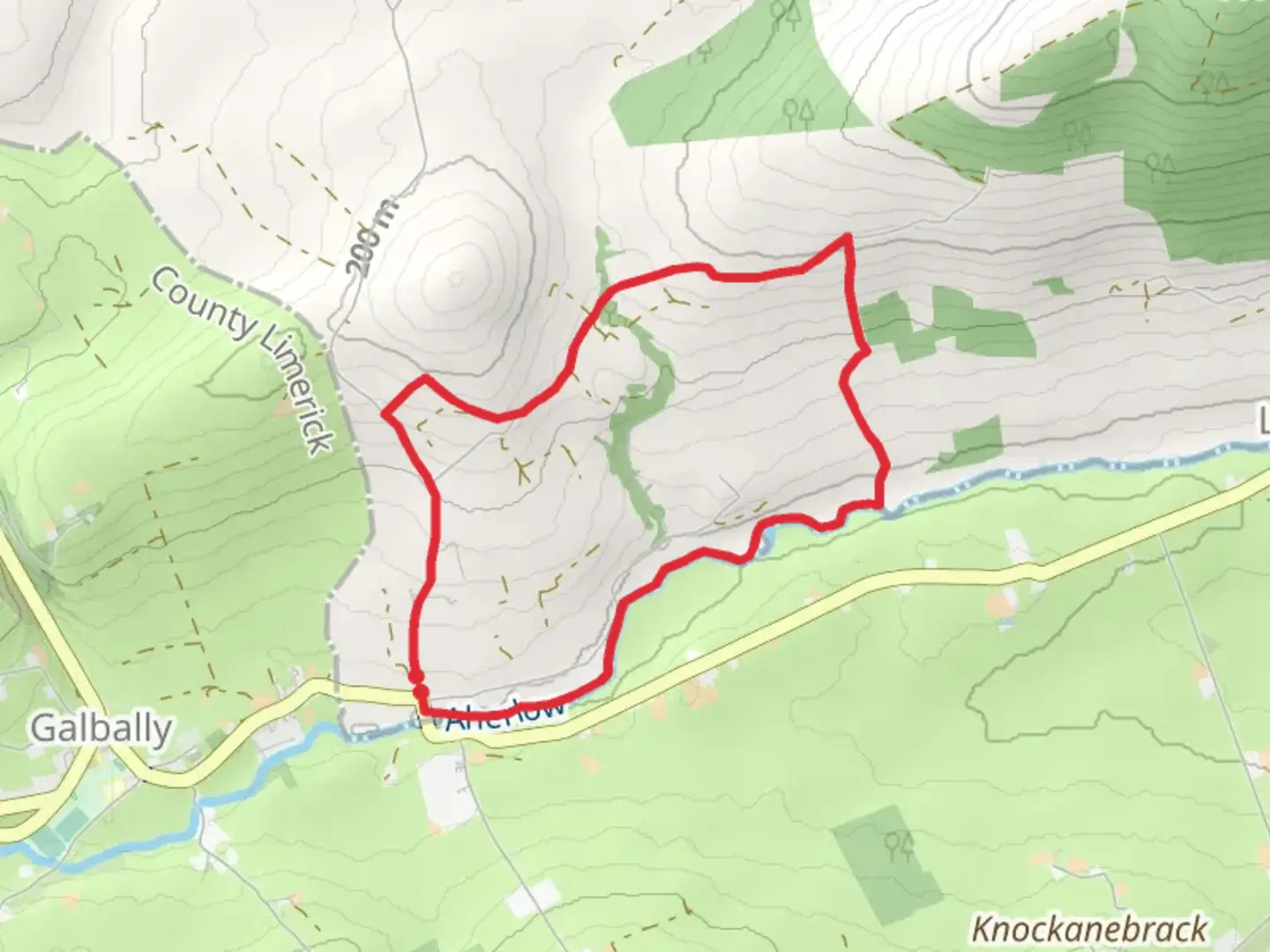 An image depicting the trail Ballyhoura Way - Galbally Moore Abbey and its surrounding area.