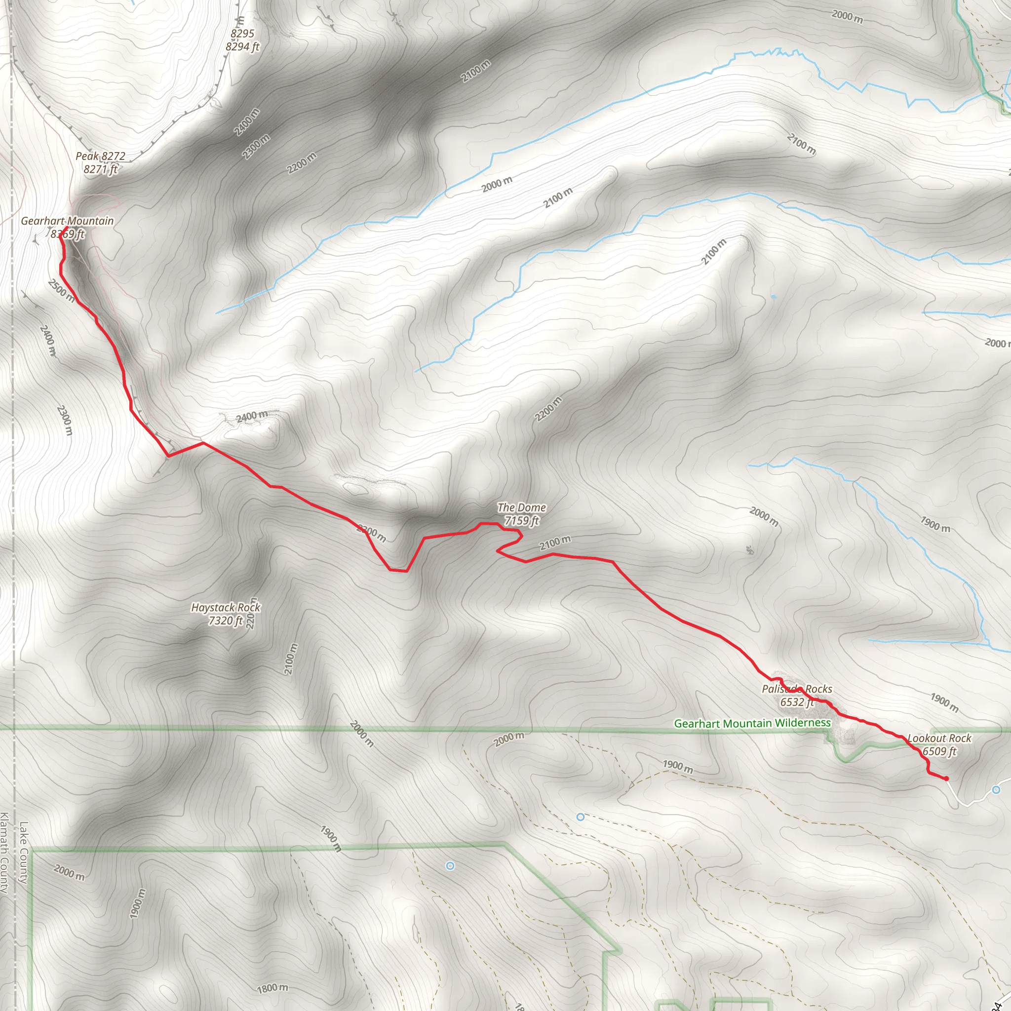 Gearhart Mountain, The Dome and Palisade Rocks Trail mobile static map
