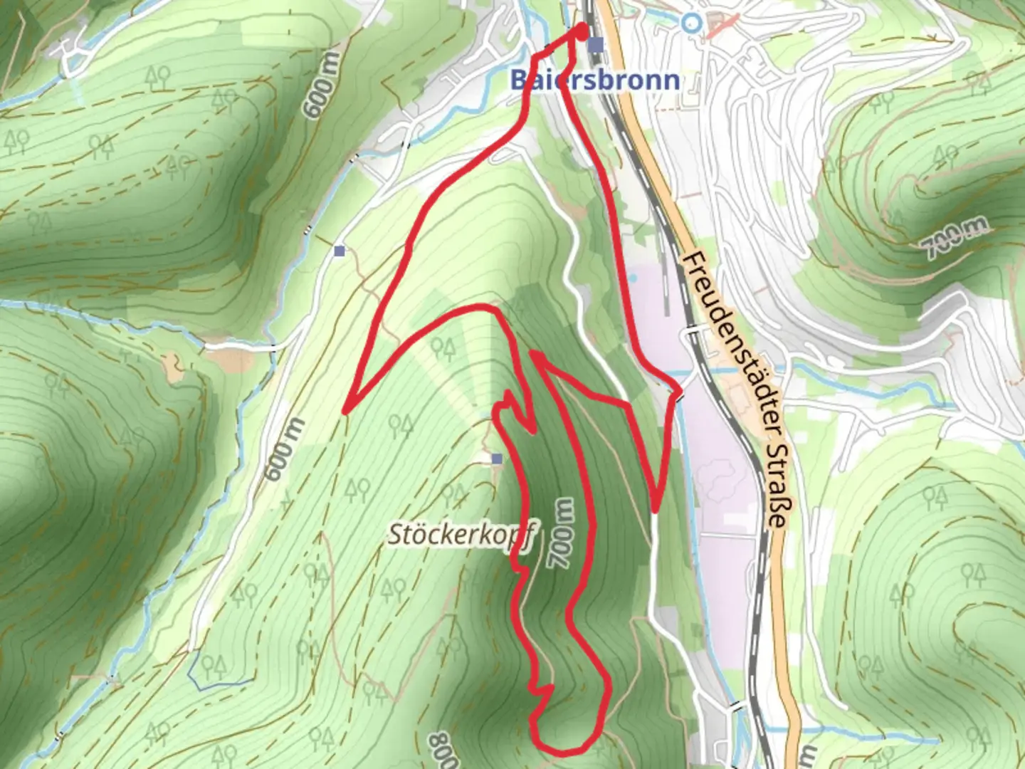 An image depicting the trail Stöckerkopf vis Sohlberg and Misse Huette Reute and its surrounding area.