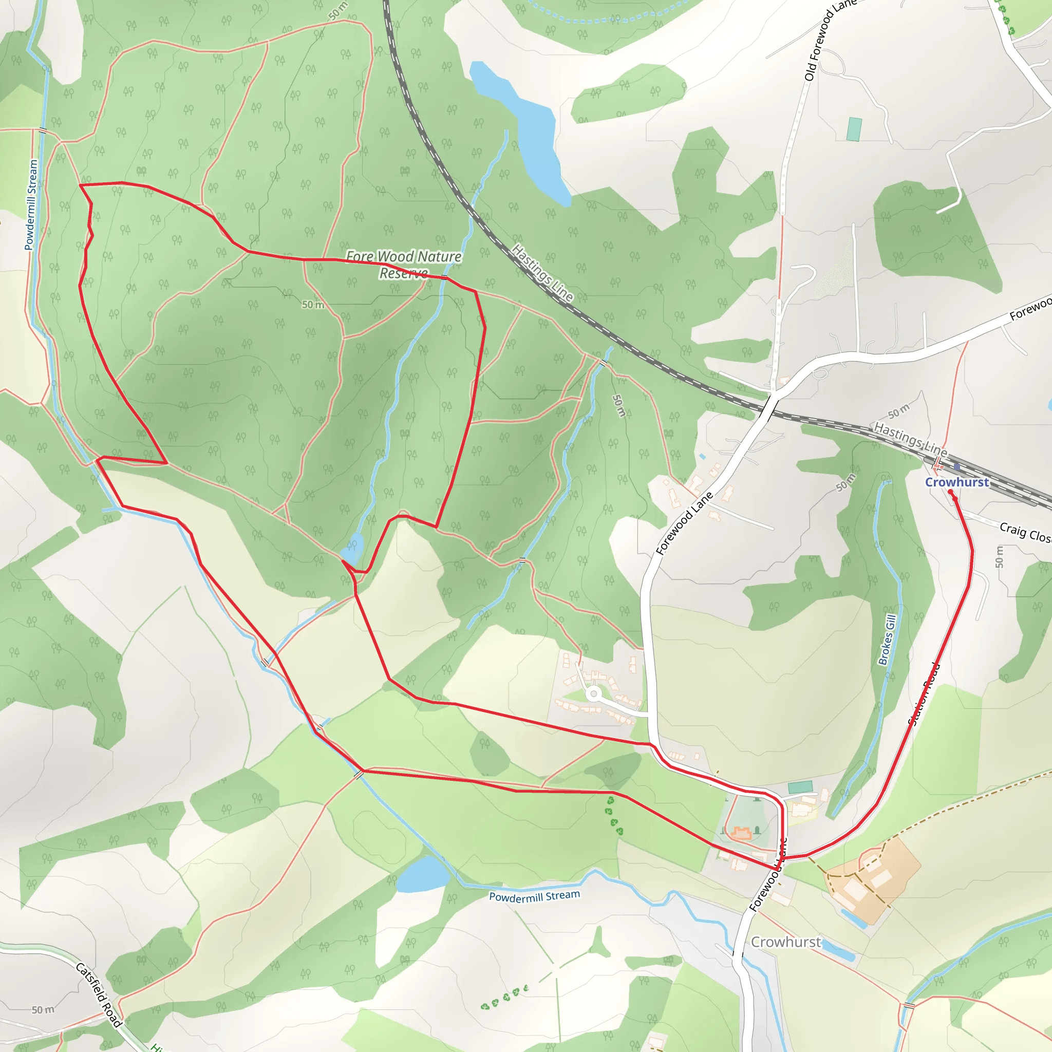 Fore Wood Nature Reserve Loop - Crowhurst mobile static map