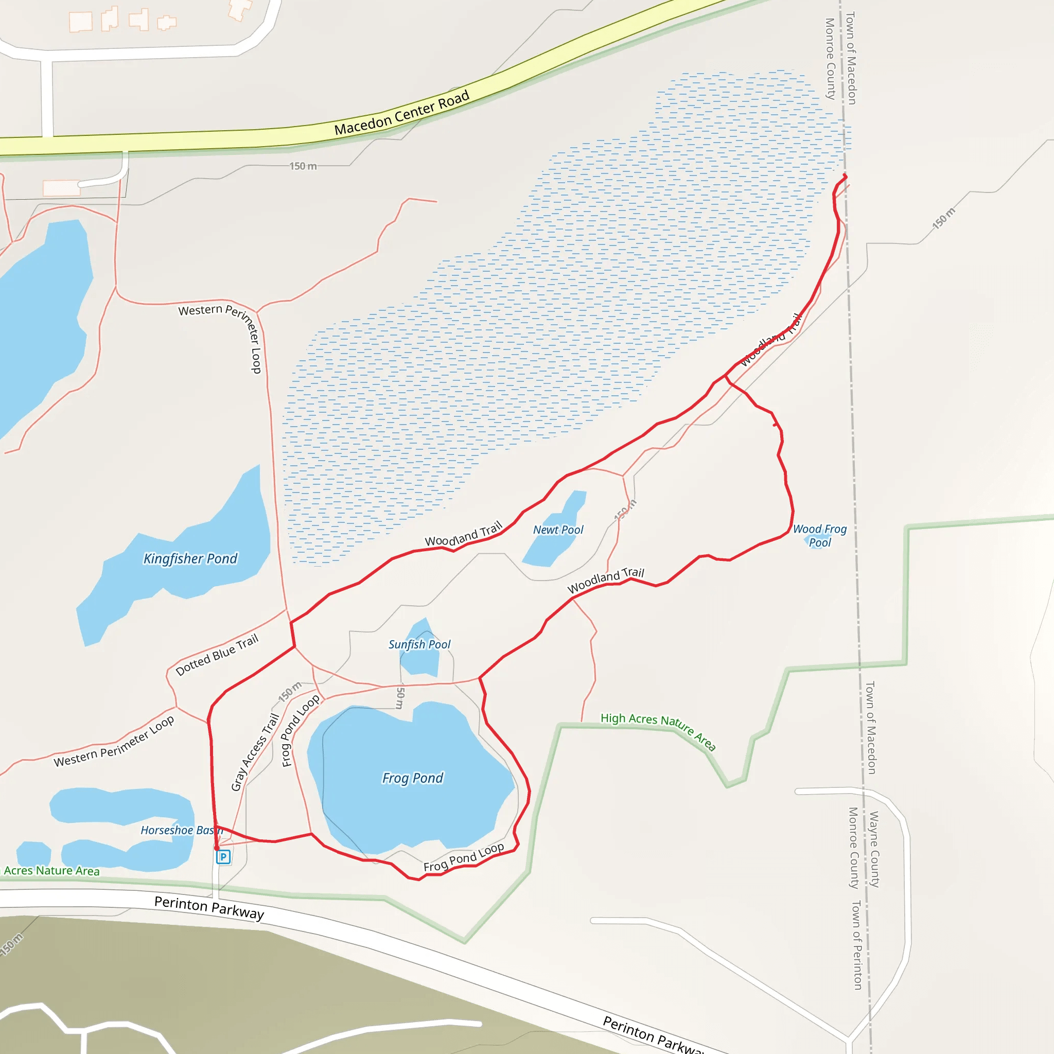Frog Pond and Sunfish Pool Loop Trail from Perinton Parkway mobile static map