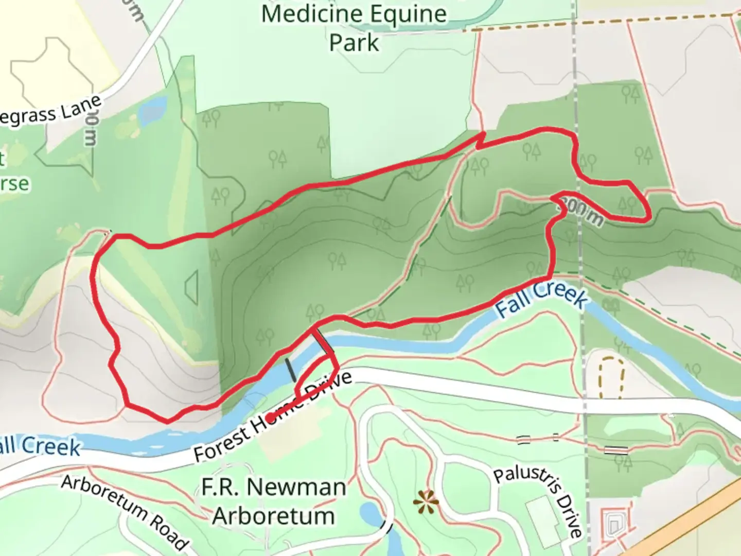An image depicting the trail Cayuga Trail and Fall Creek North Loop Trail and its surrounding area.