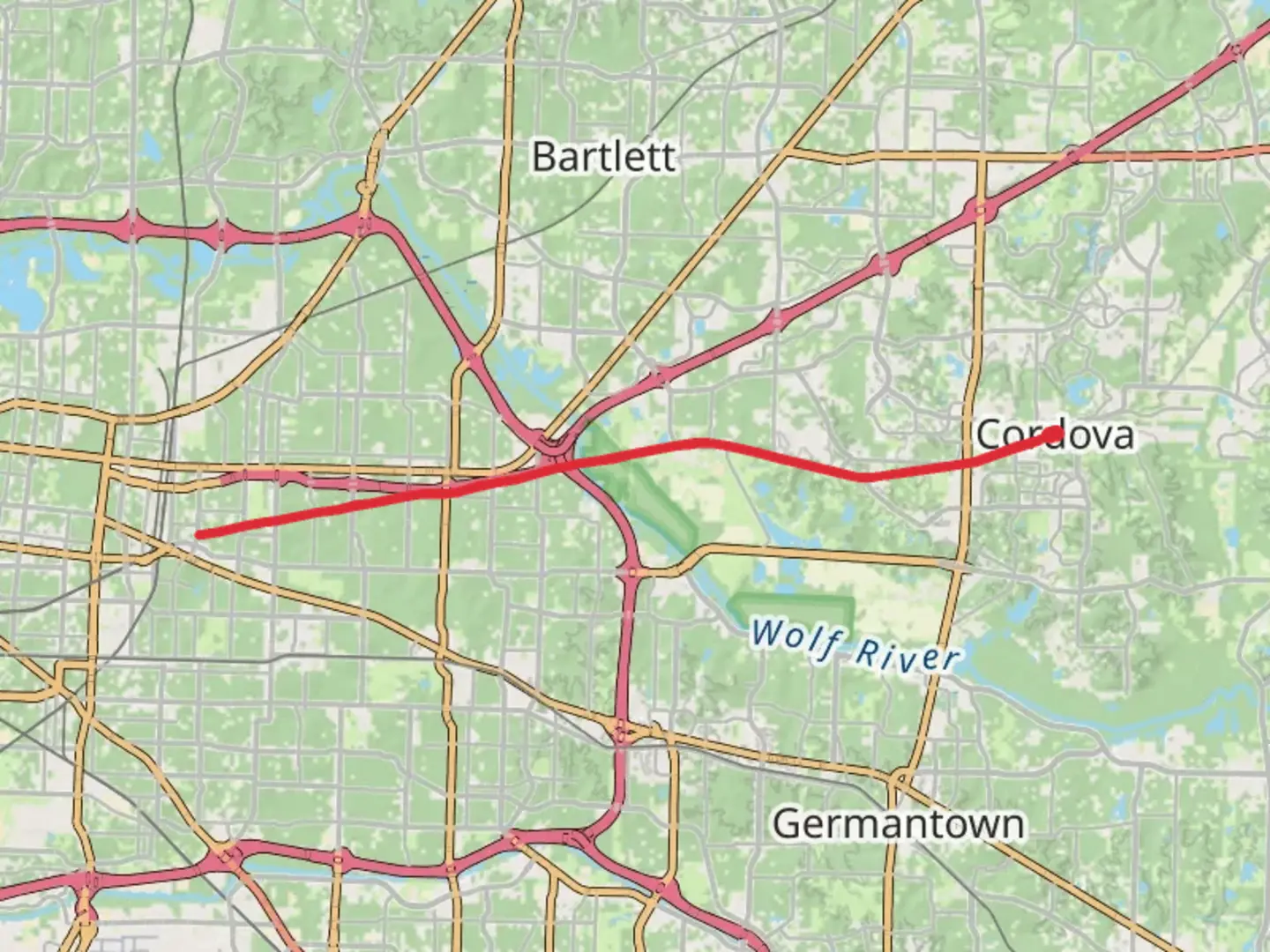 An image depicting the trail Shelby Farms Greenline and its surrounding area.