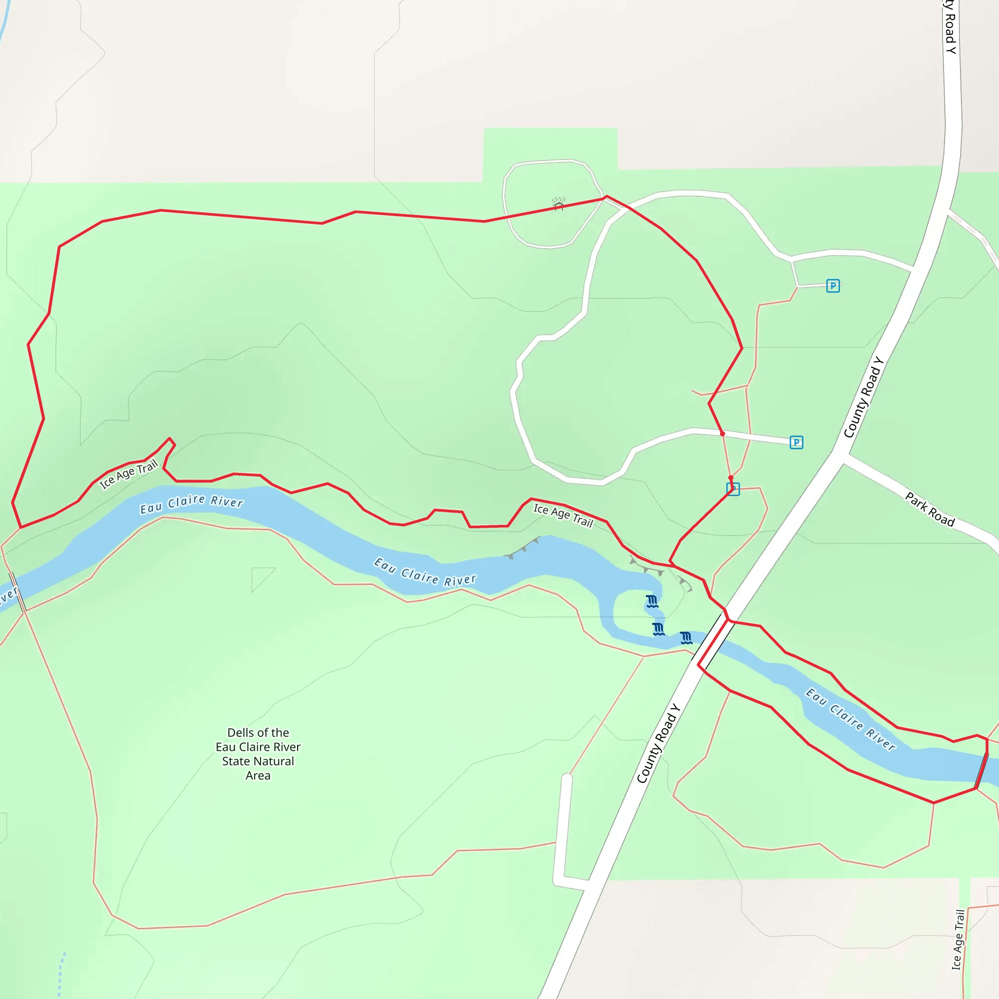 Dells of the Eau Claire Country Park Loop mobile static map