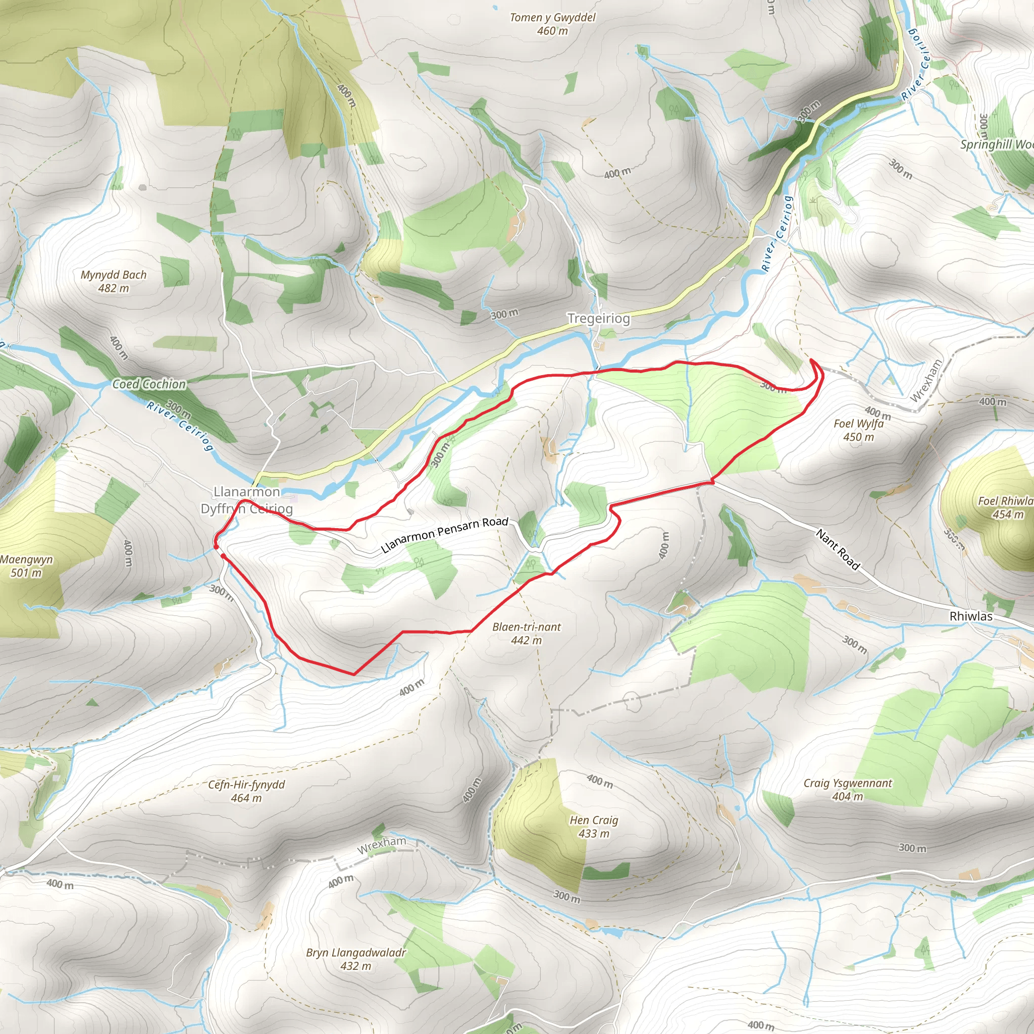 Llanarmon Dyffryn Ceiriog Loop mobile static map