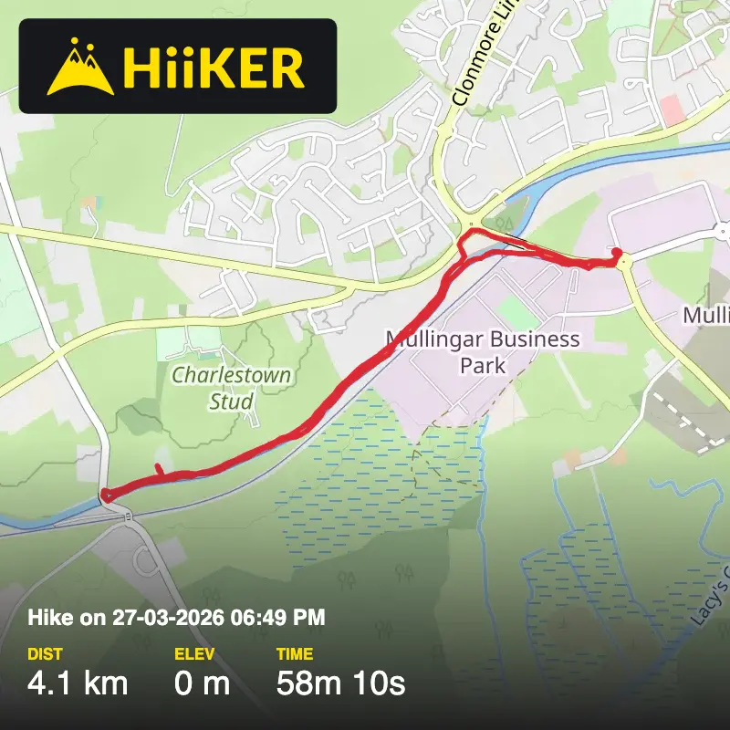 A map preview of the recording Hike on 27-03-2026 06:49 PM.