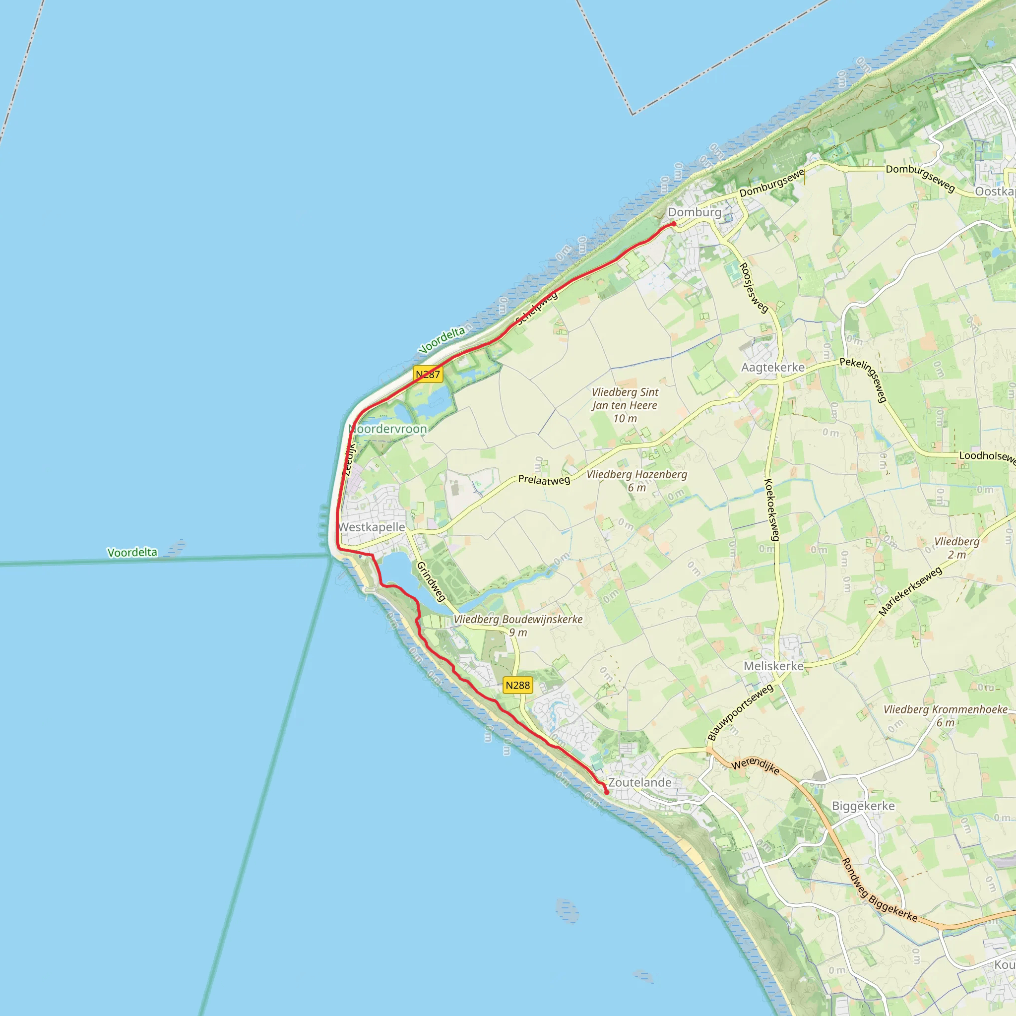 Zoutelande to Schelpweg via Westkapelseweg mobile static map