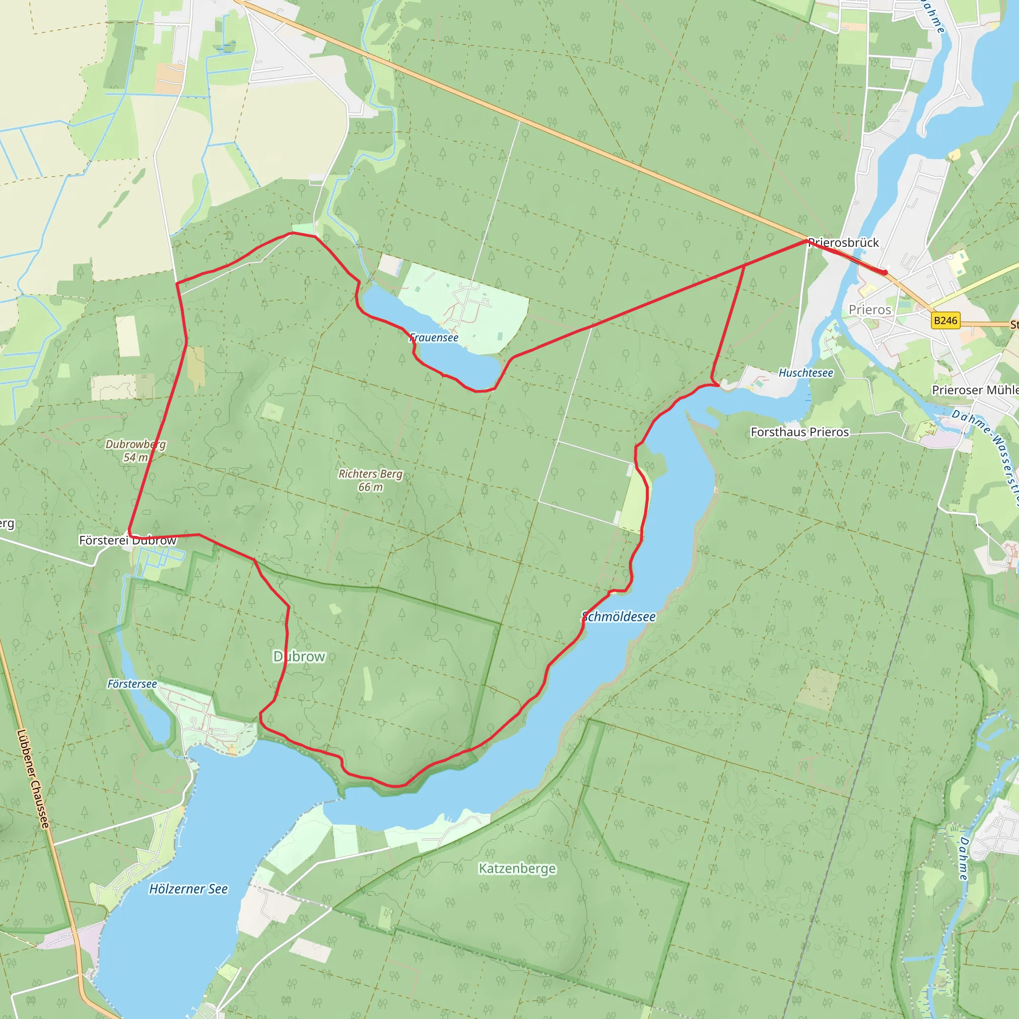 Frauensee, Märkisches Haus des Waldes and Schmöldesee via Fontanewanderweg mobile static map