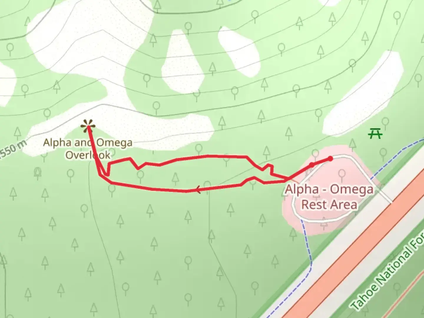 An image depicting the trail Omega Mine Overlook Trail and its surrounding area.