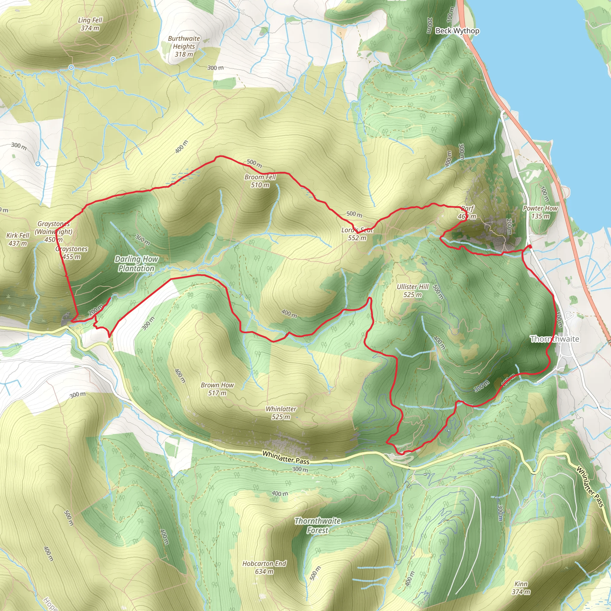 Barf, Lord's Seat, Graystones Peak and Spout Force Loop - Thornthwaite mobile static map