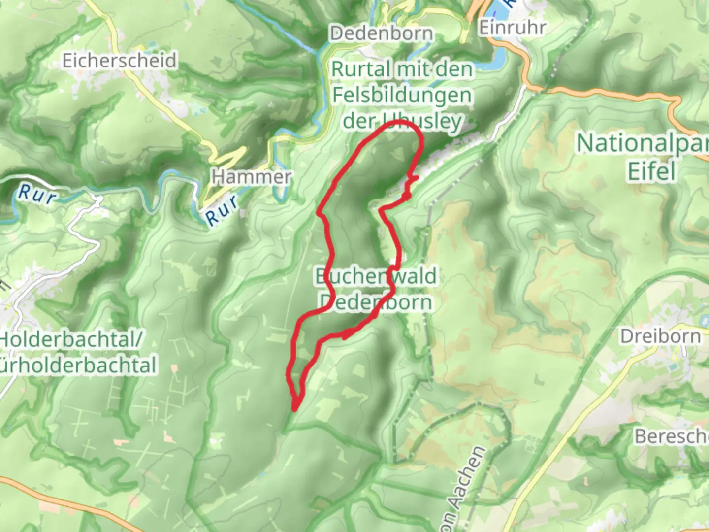 An image depicting the trail Buchenwald Dedenborn and Forsthaus Dedenborn Loop and its surrounding area.