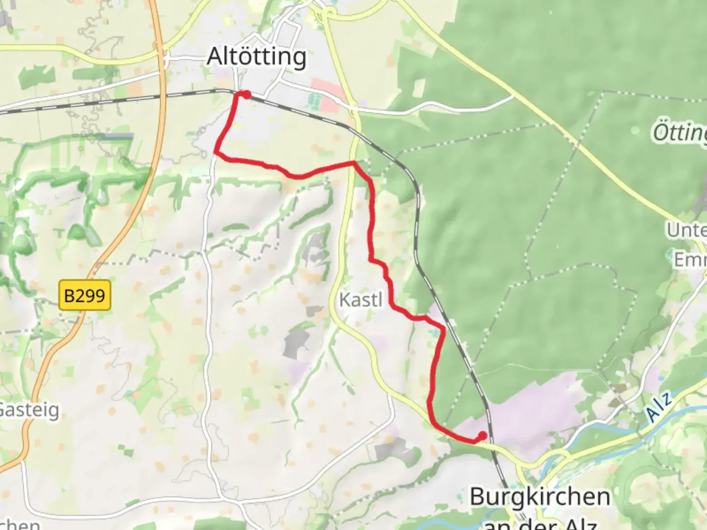 An image depicting the trail Altötting to Gendorf Walk and its surrounding area.