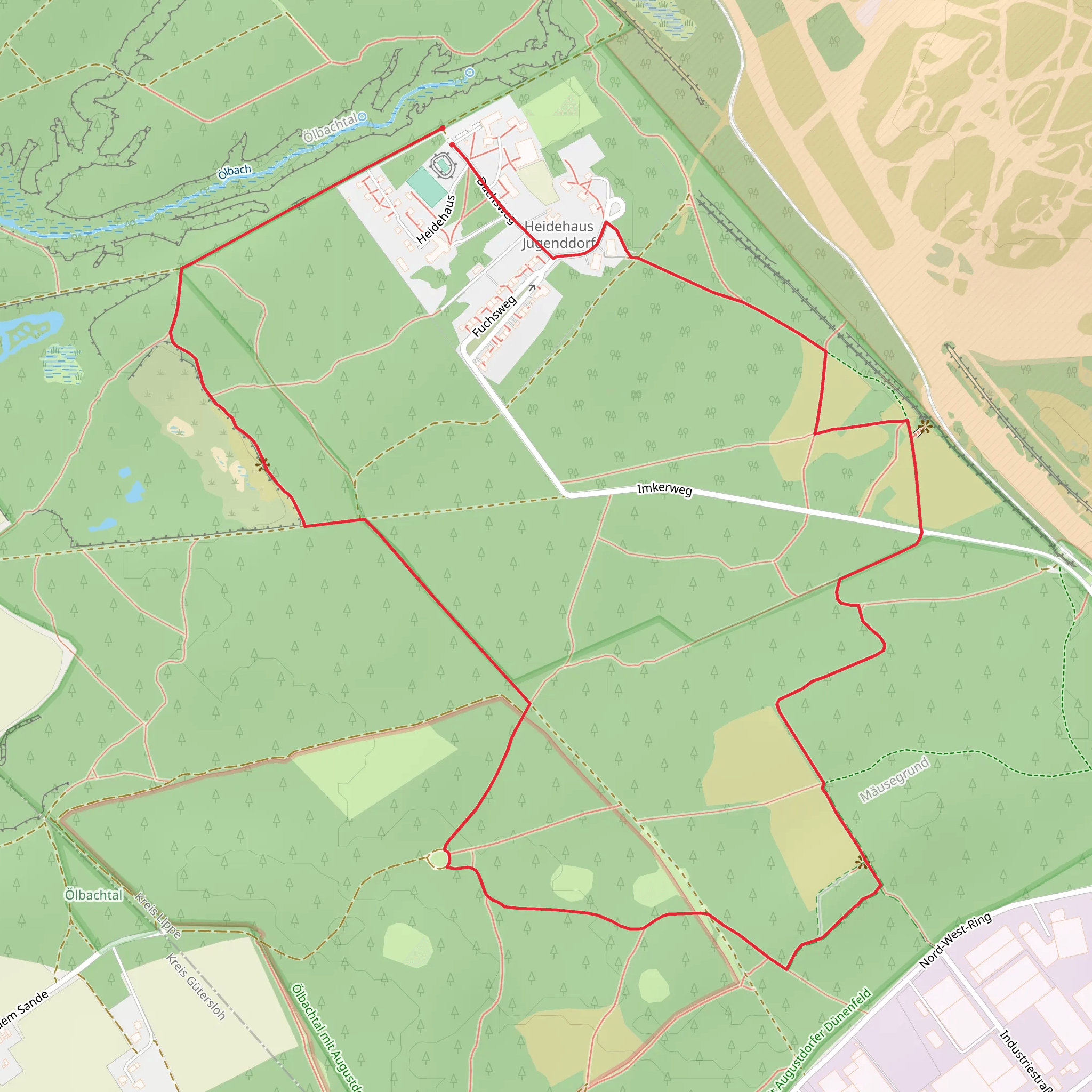 Ölbachtal mit Augustdorfer Dünenfeld Loop via Dünen-Silhouette mobile static map