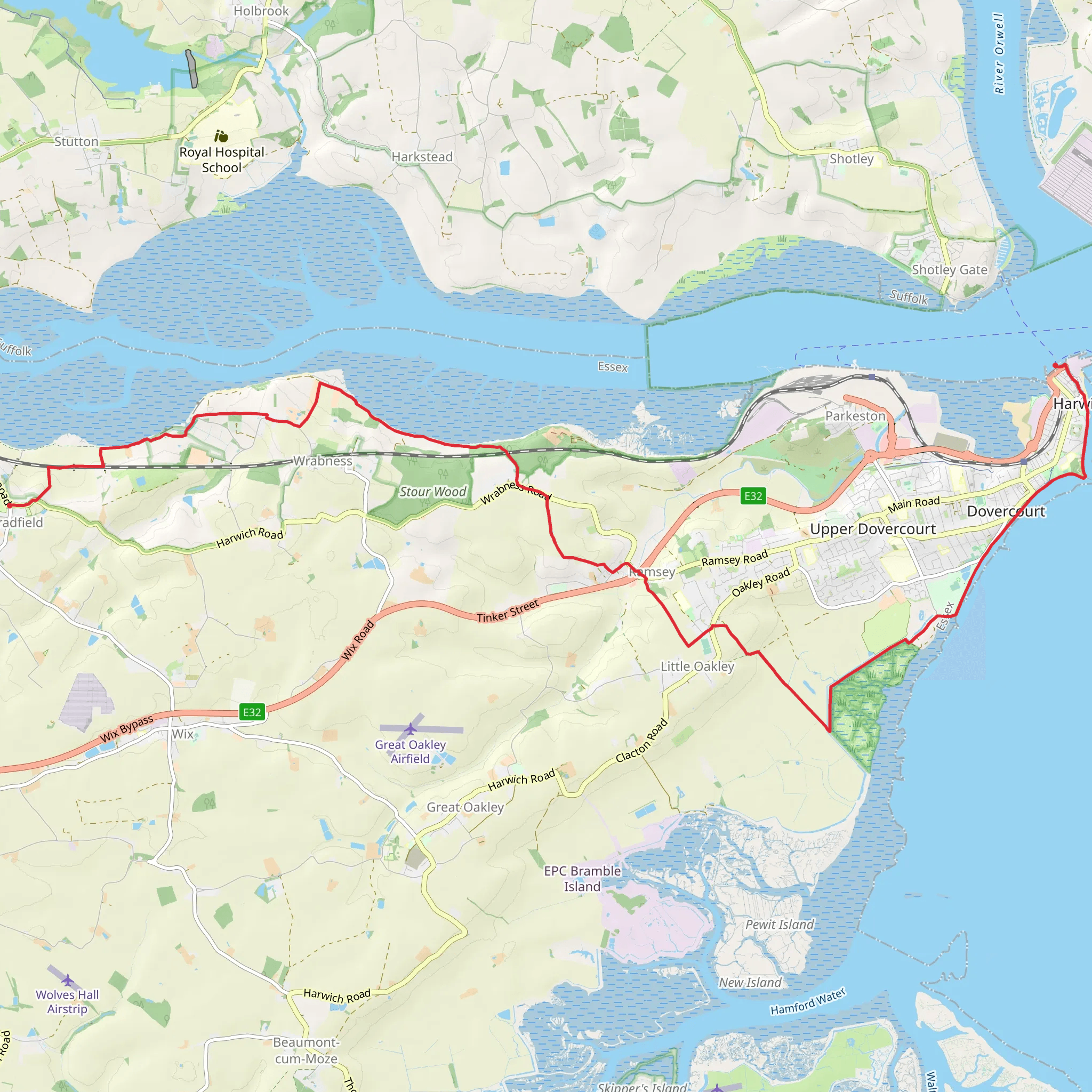 Harwich to Bradfield Walk mobile static map