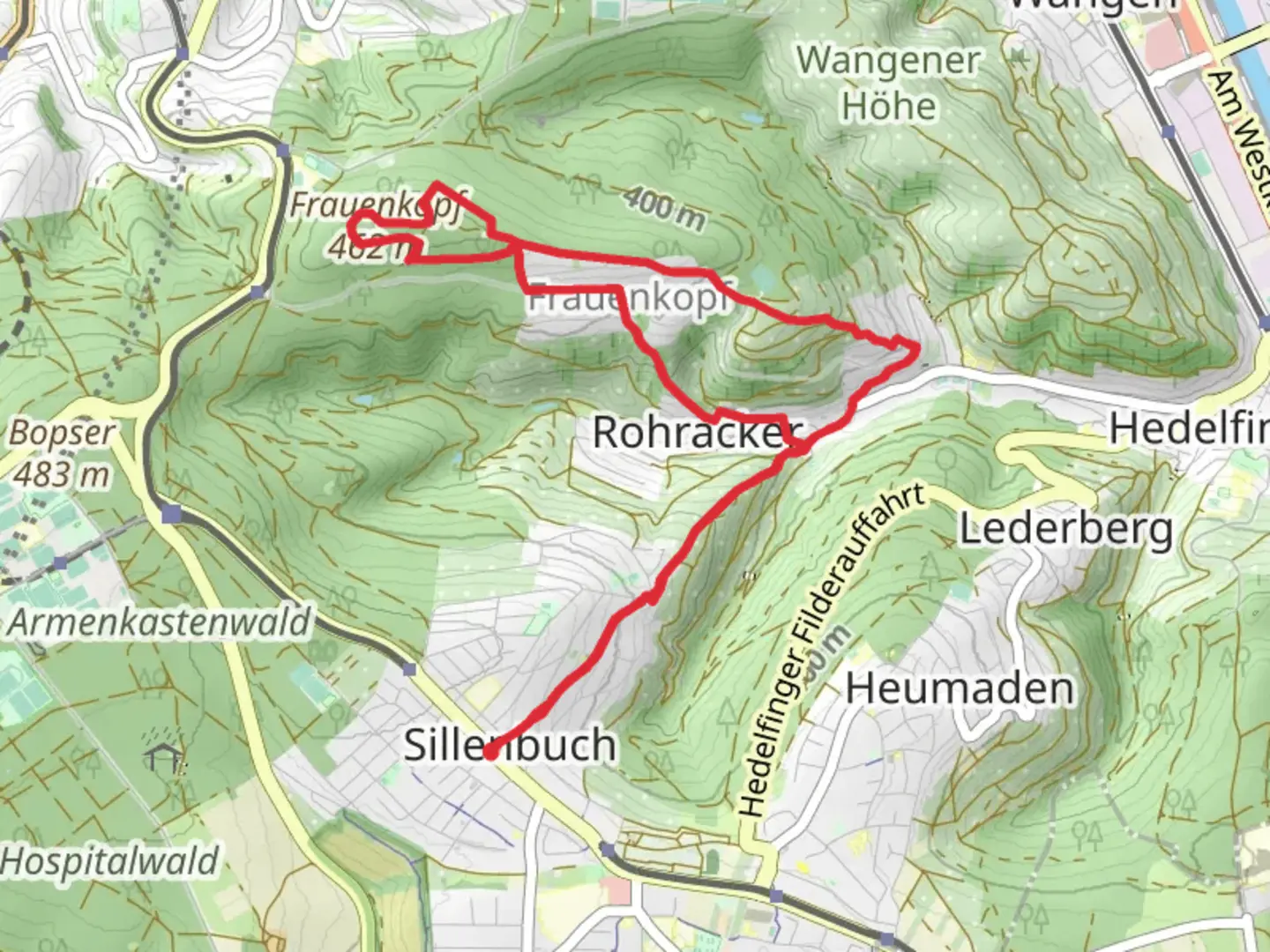 An image depicting the trail Frauenkopf Loop and its surrounding area.