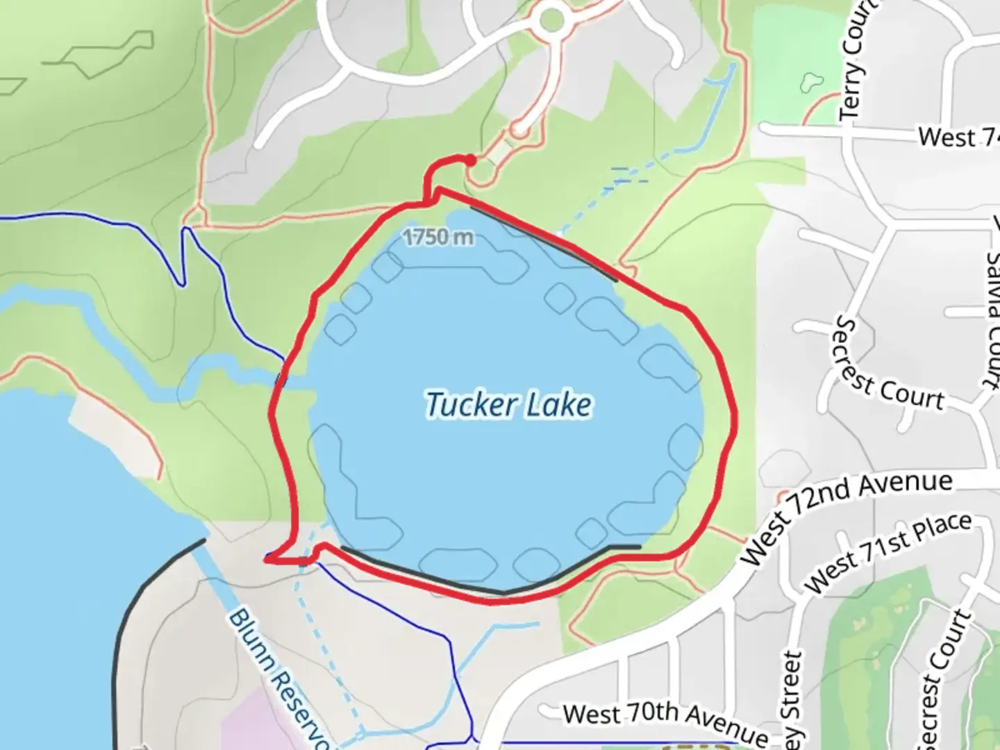An image depicting the trail Tucker Lake Loop and its surrounding area.
