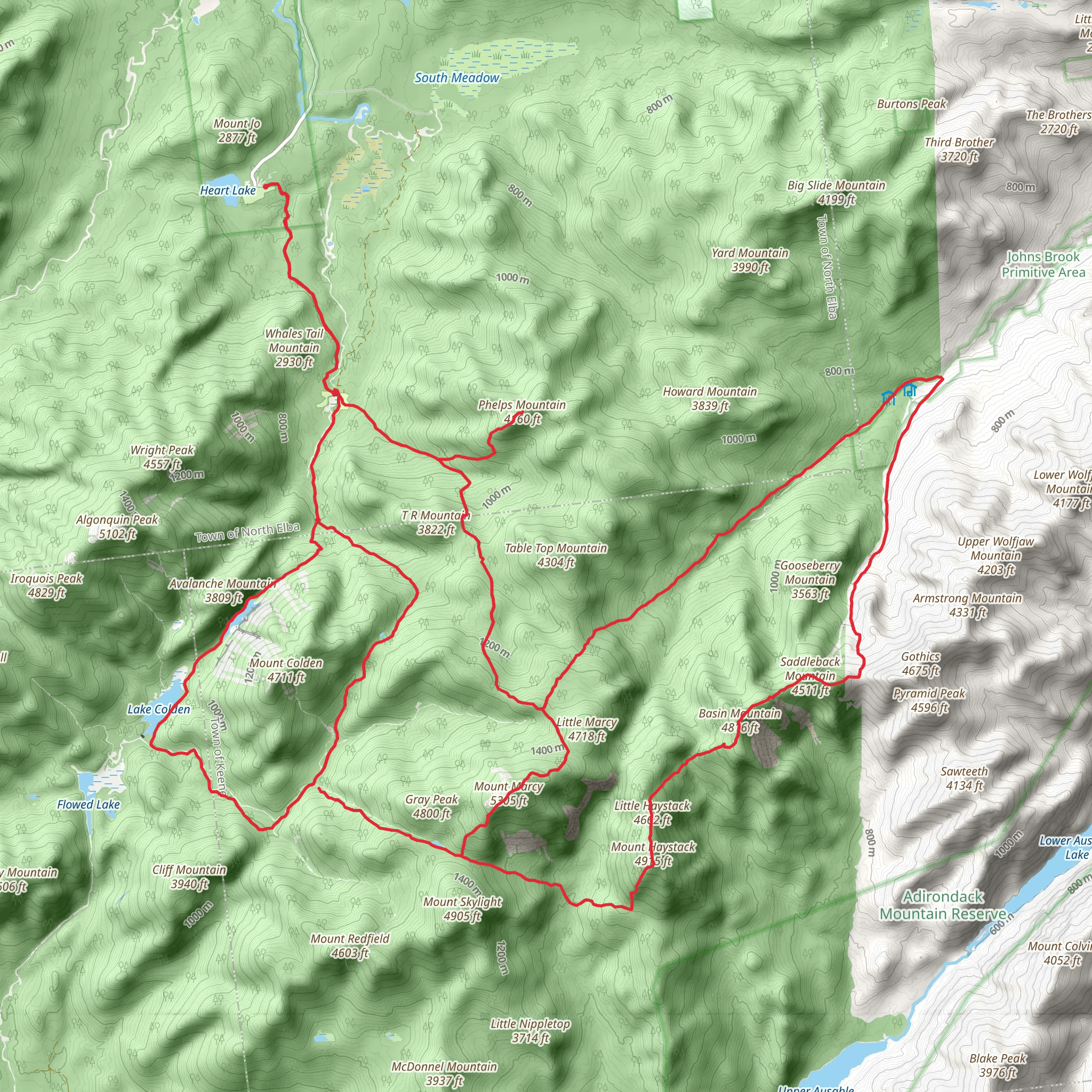 Mt Marcy-Avalanche Pass Loop mobile static map