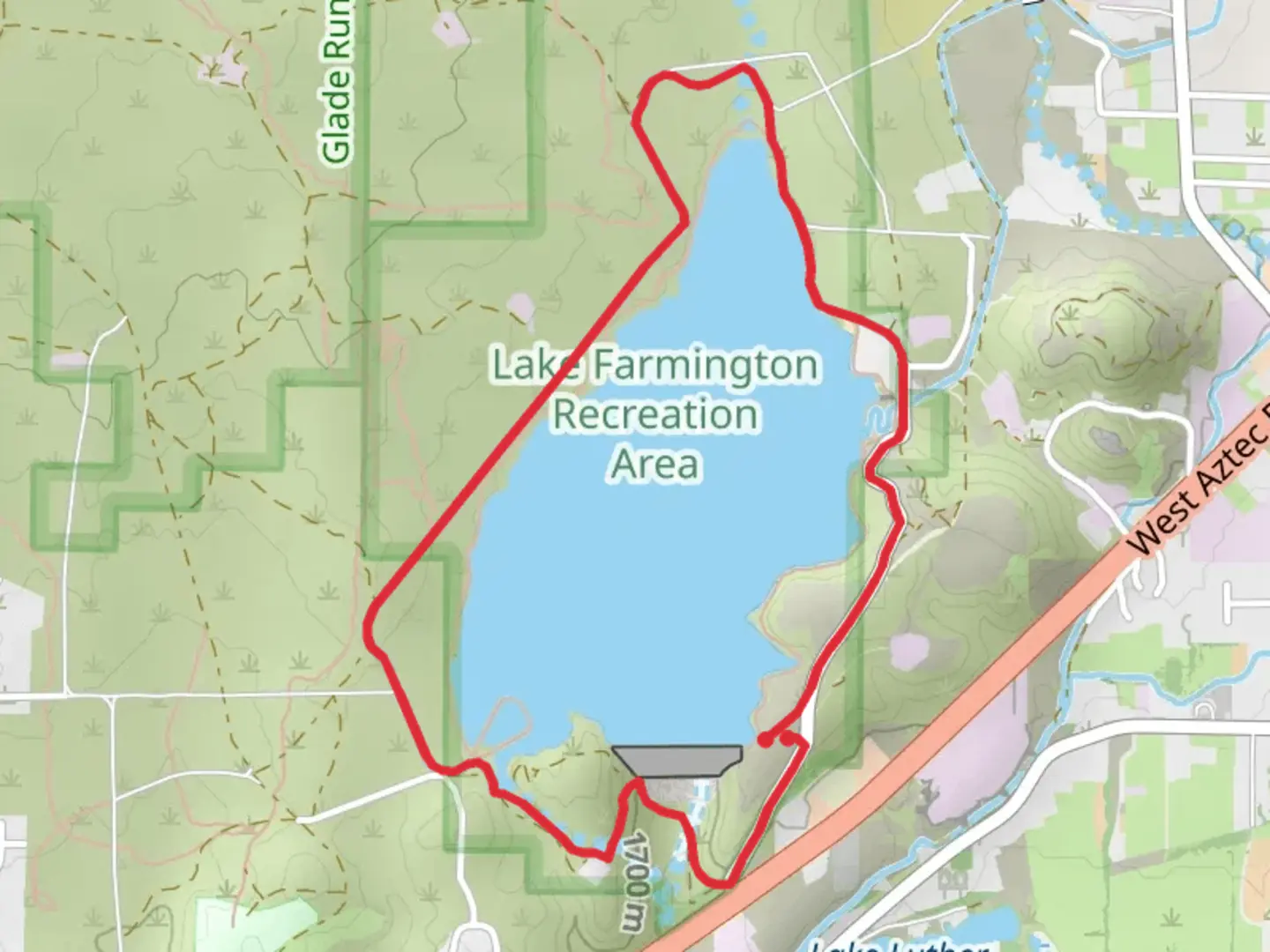 An image depicting the trail Lake Farmington Loop and its surrounding area.