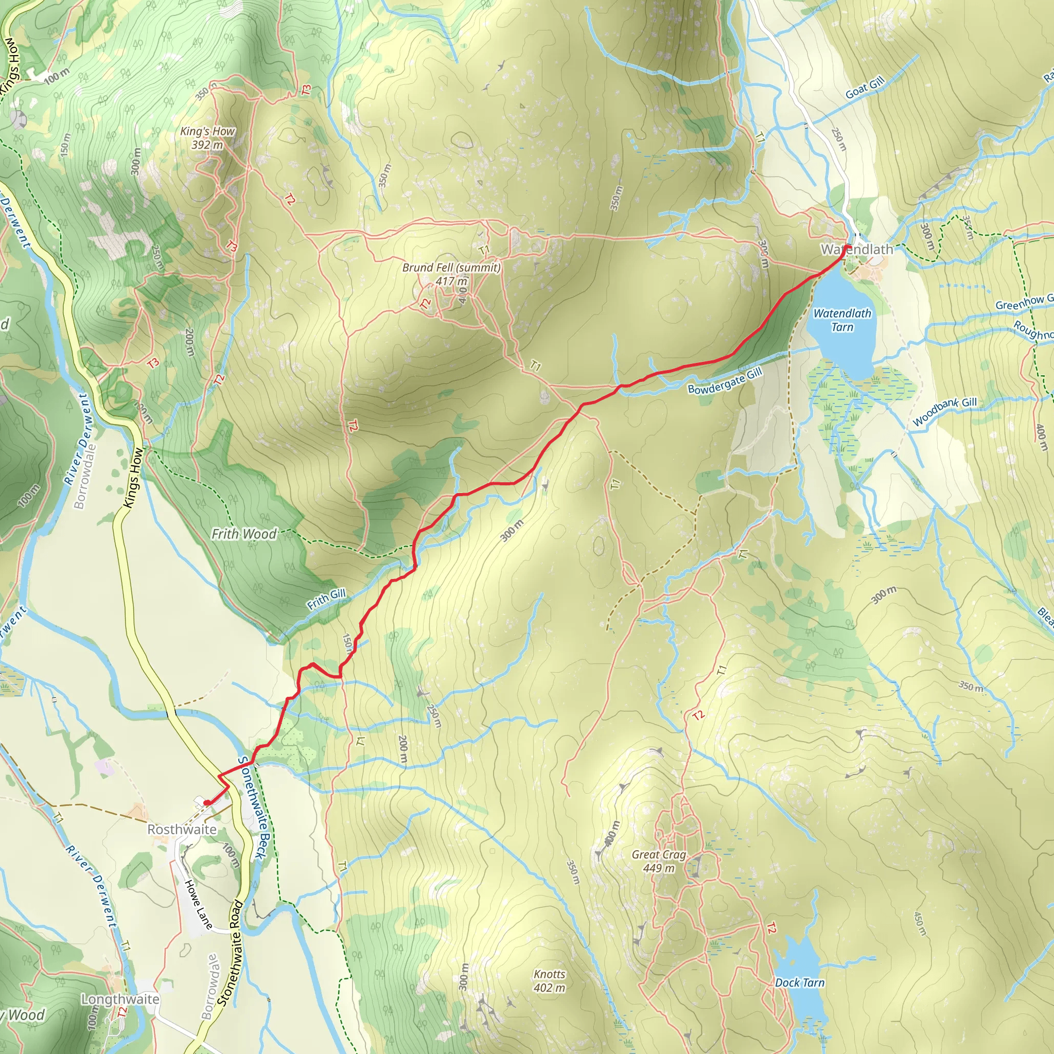 Watendlath Tarn from Rosthwaite mobile static map