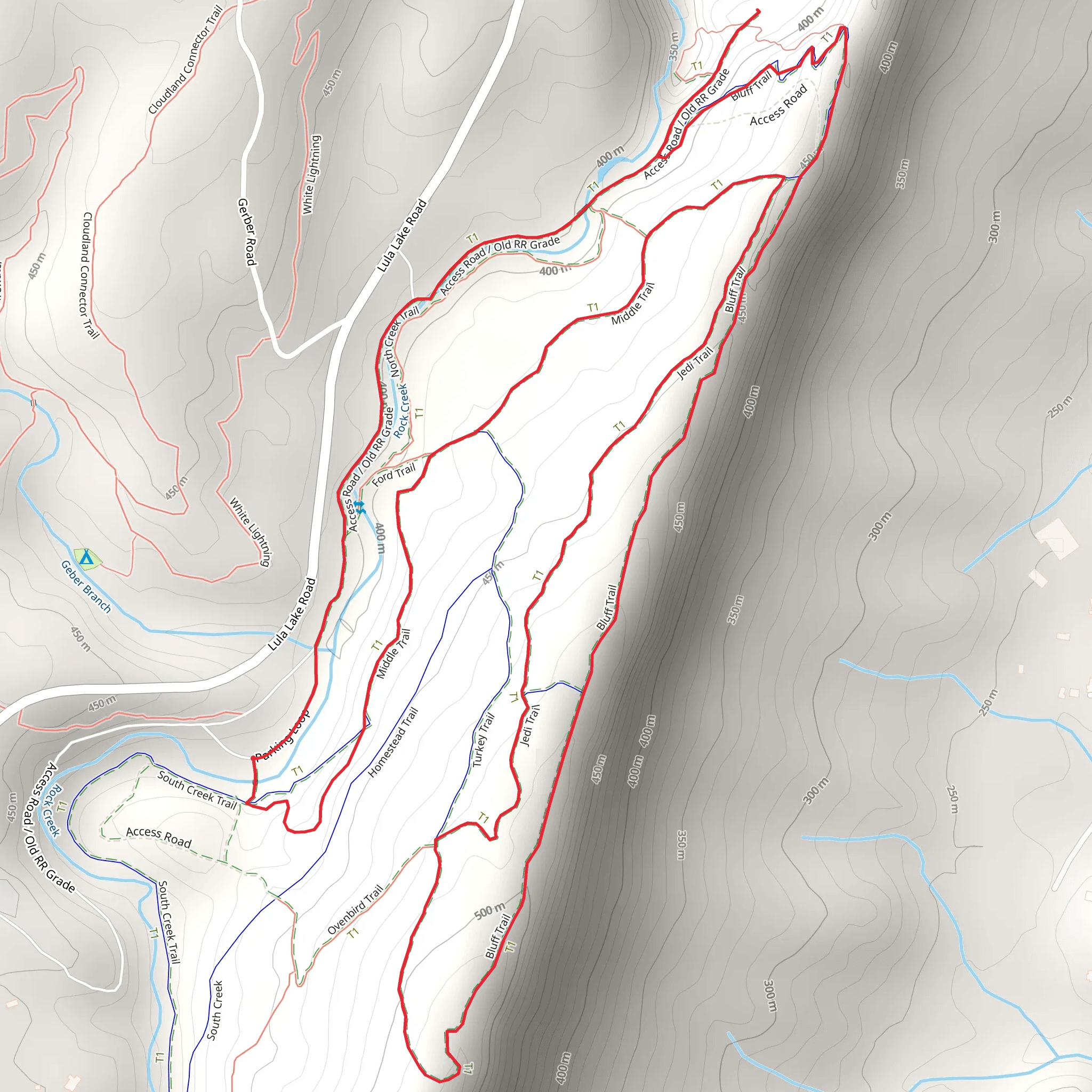 Old RR Grade, Bluff and Jedi Loop Trail mobile static map