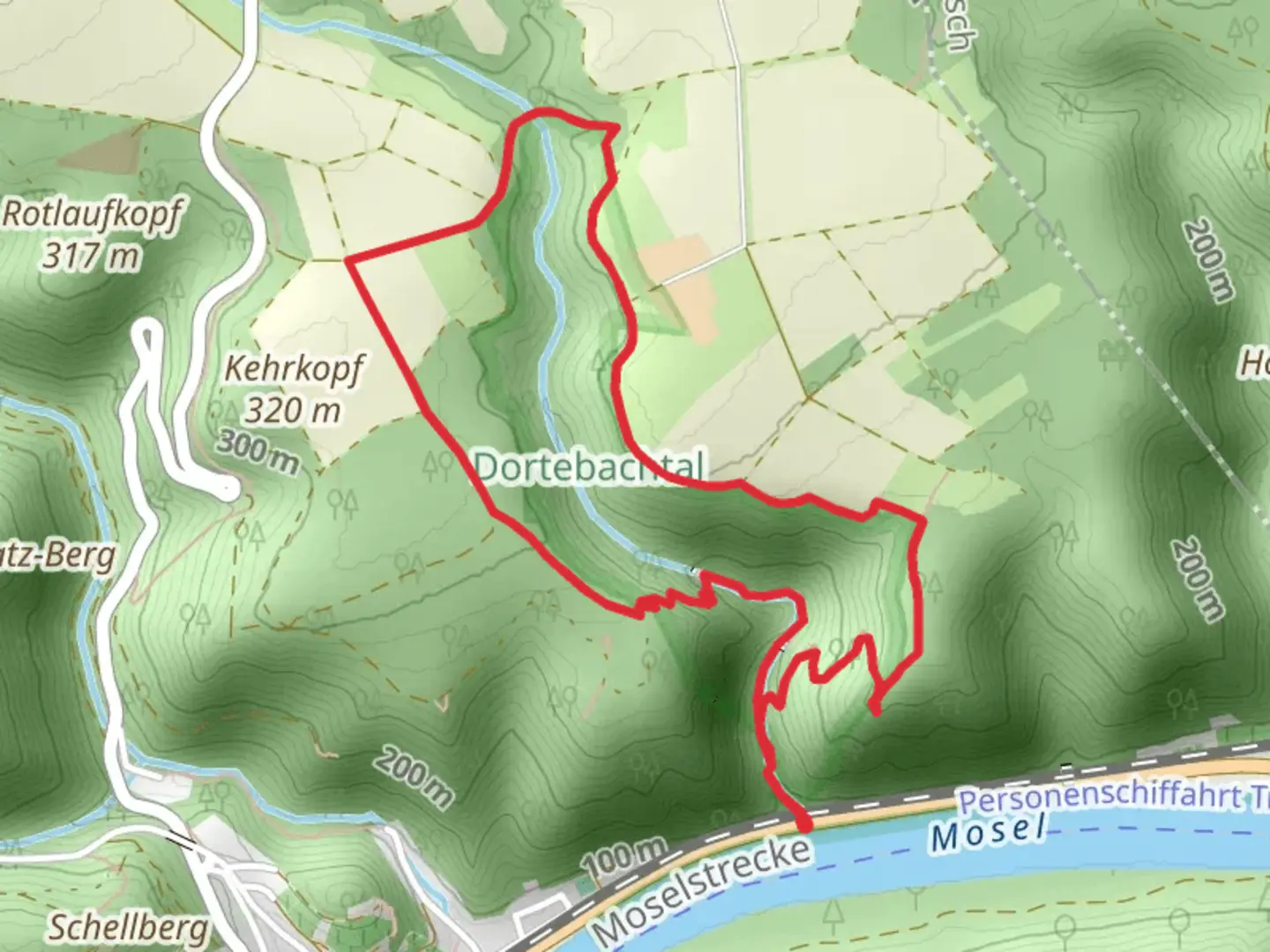 An image depicting the trail Dortebach Wasserfall, Dortebachtal and Off'm Kasteschkopp Loop via Moselsteig and its surrounding area.