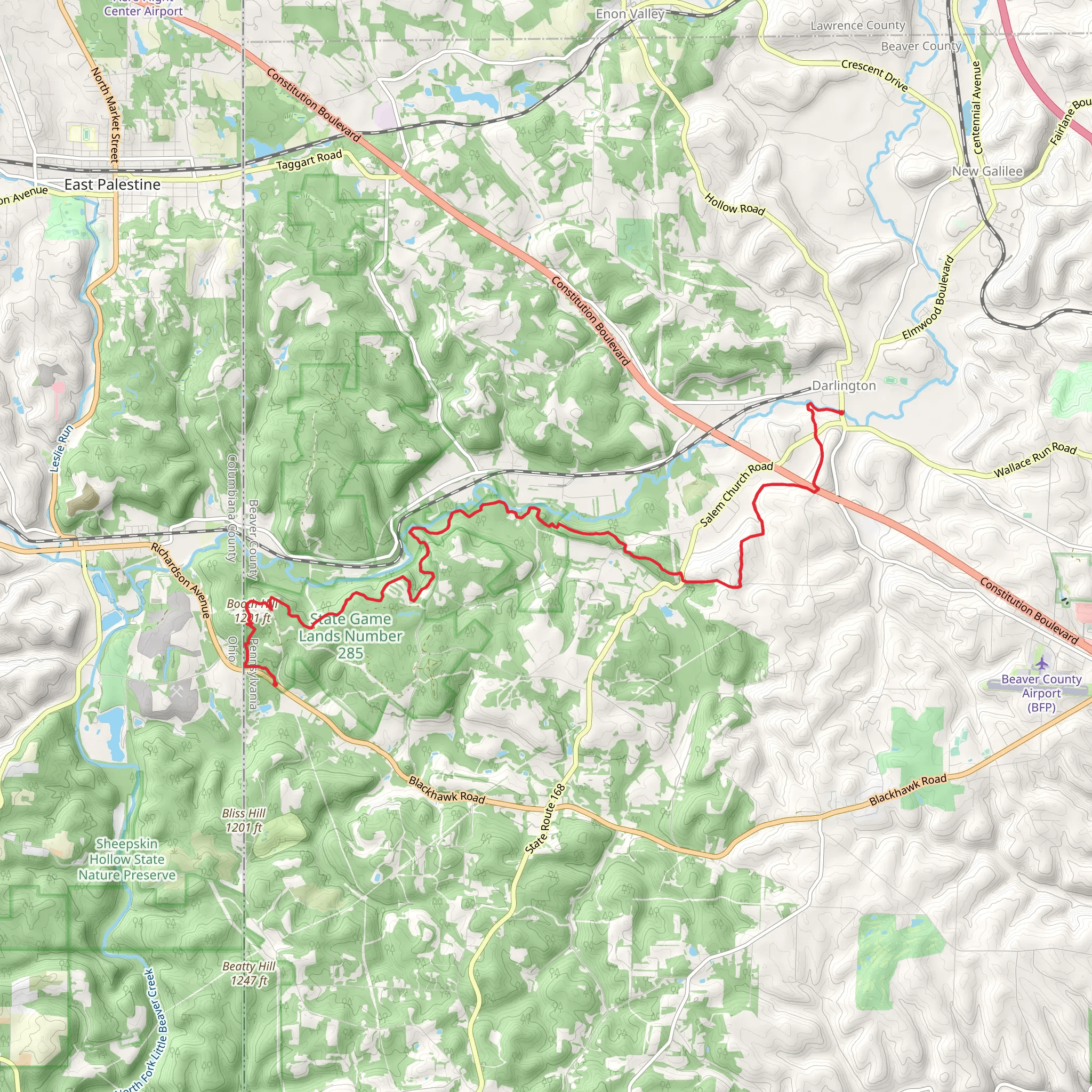 Booth Hill to Darlington Trail from Achor mobile static map