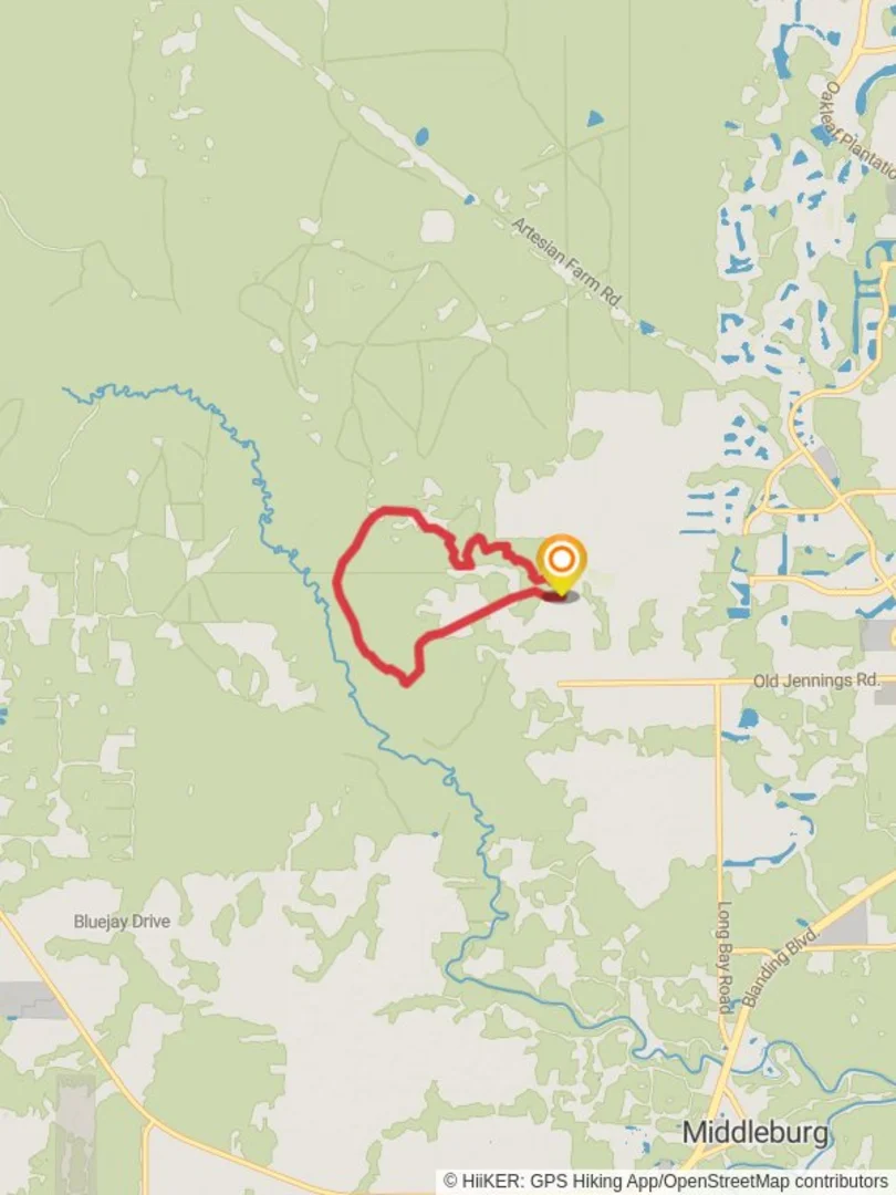 An image depicting the trail Old Jennings Recreation Area Loop and its surrounding area.