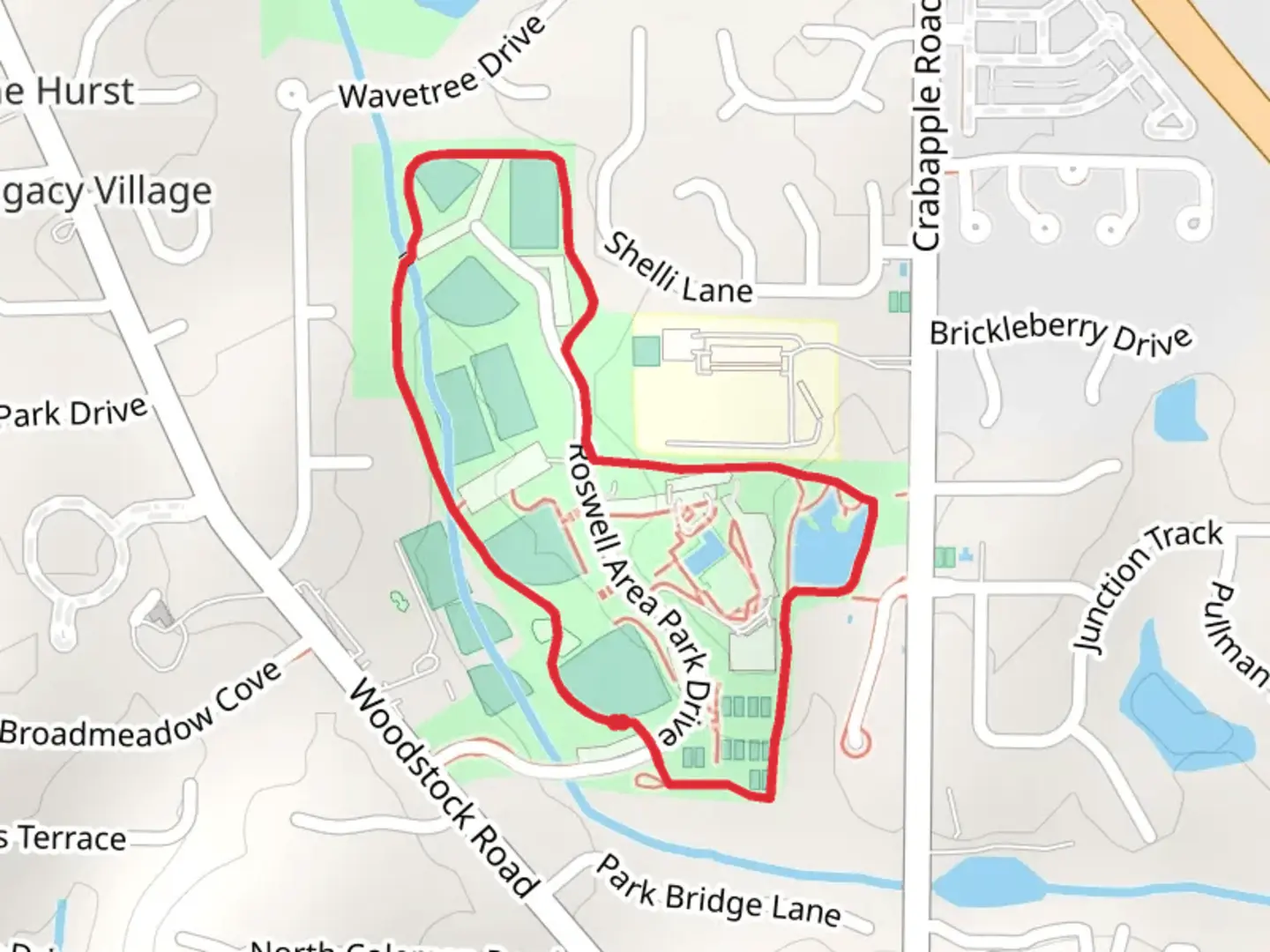 An image depicting the trail Roswell Area Park Loop and its surrounding area.