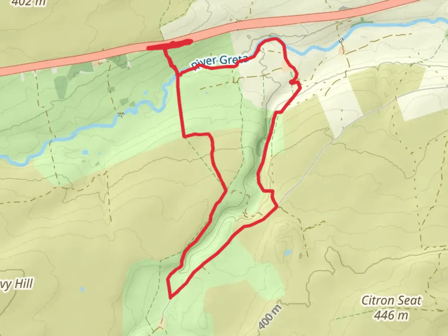 An image depicting the trail Sleightholme beck walk and its surrounding area.