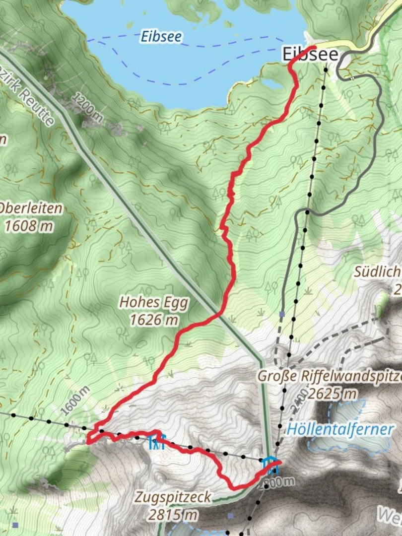 An image depicting the trail Zugspitze Hike via Eibsee and its surrounding area.