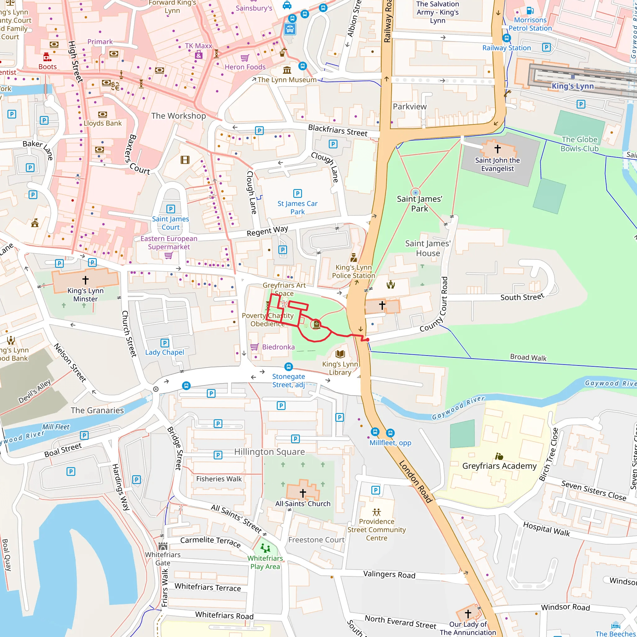 Tower Gardens Loop mobile static map