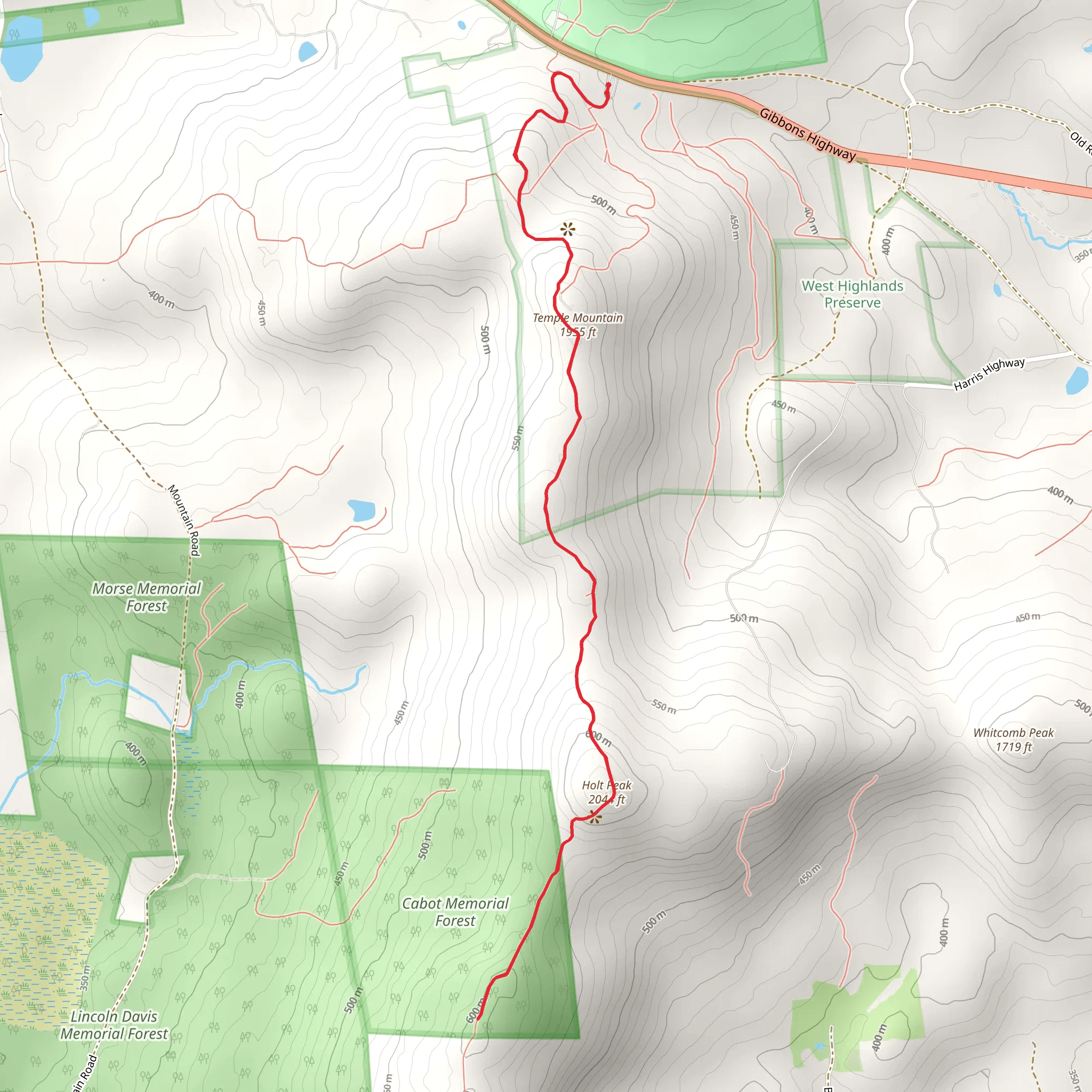 Cabot Memorial Forest Trail via Wapack Trail mobile static map