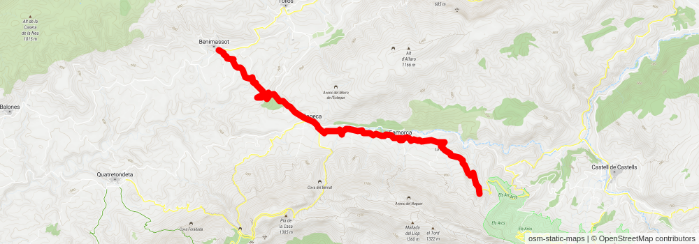 Benimassot – Malafí Ravine – Castell de Castells - Benimassot PR CV 168 stage 3 Map