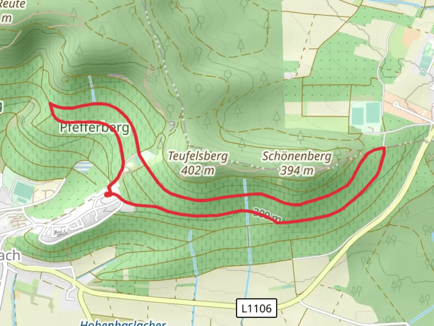 An image depicting the trail Weitblickweg Hohenhaslach Loop and its surrounding area.