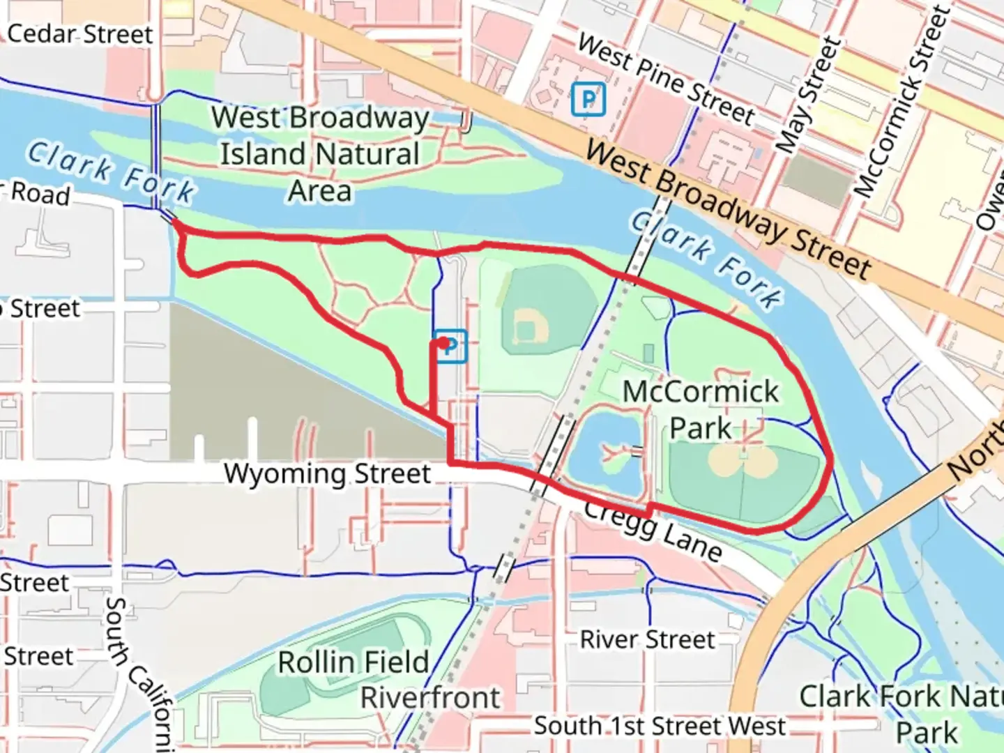 An image depicting the trail Ogren Park Loop and its surrounding area.
