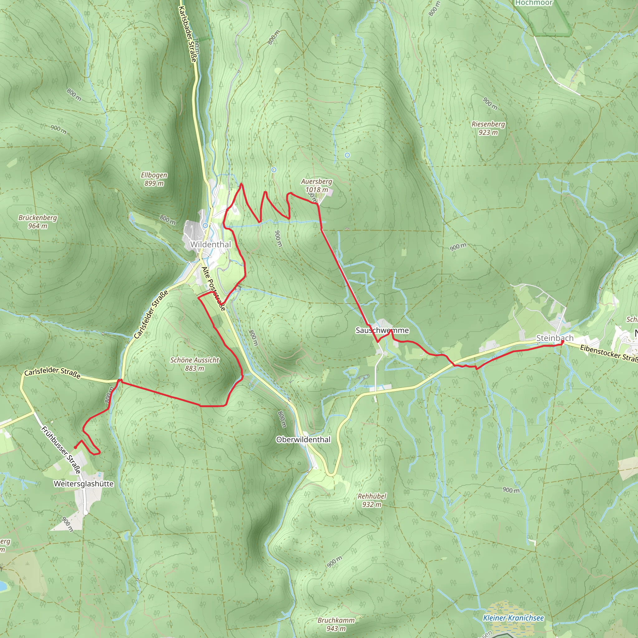 Steinbach to Carlsfeld via Schlangenweg mobile static map