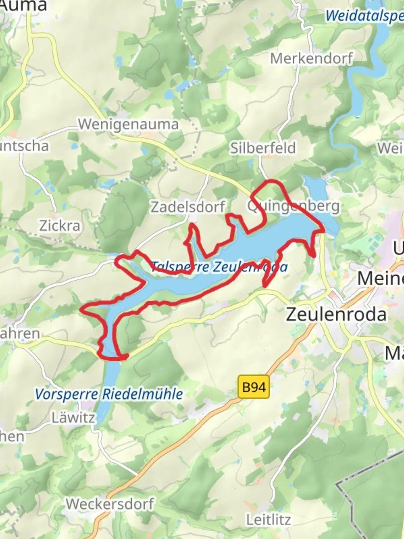 An image depicting the trail Talsperre Zeulenroda Loop and its surrounding area.