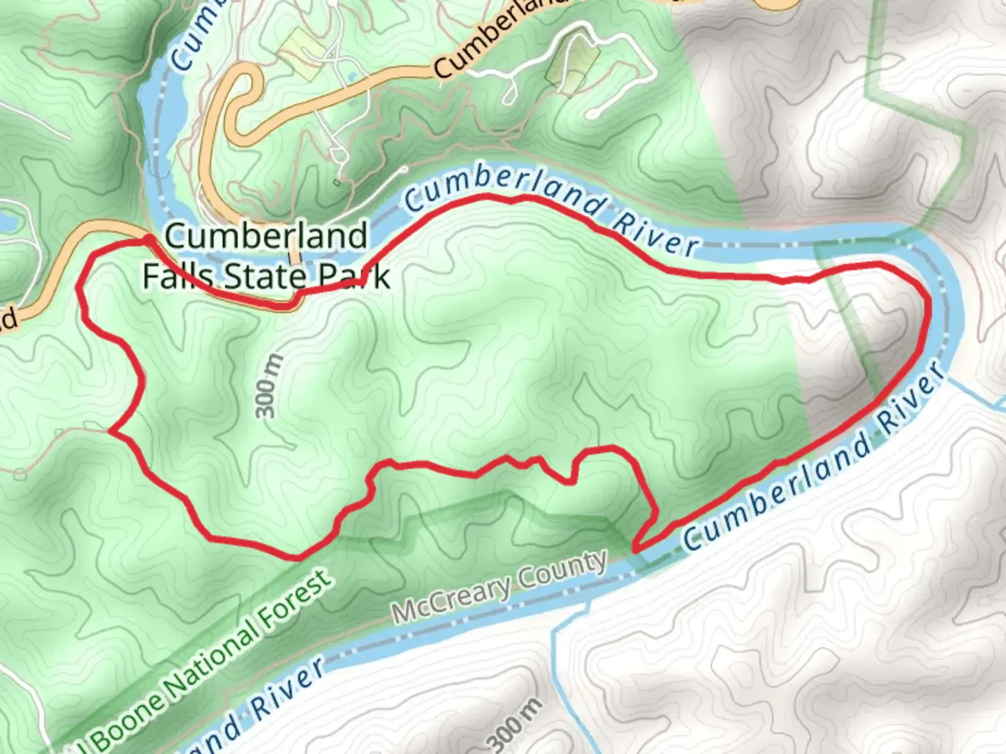 An image depicting the trail Sheltowee Trace and Blue Bend Loop Trail and its surrounding area.