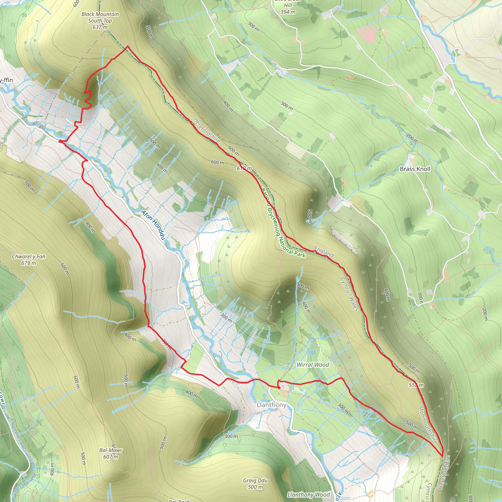 The Hatterall Ridge from Llanthony Priory mobile static map