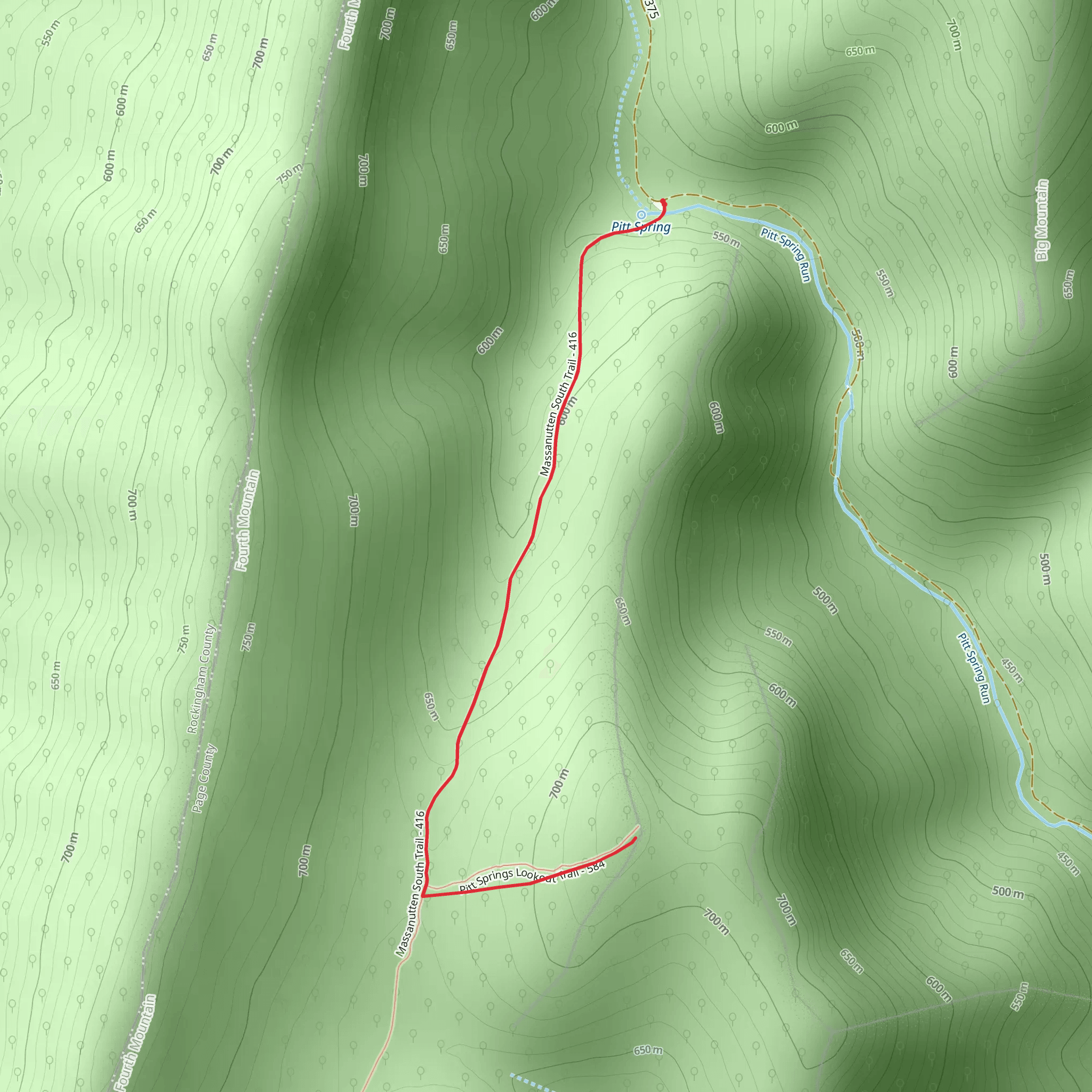 Pitt Springs Lookout via Massanutten South Trail mobile static map