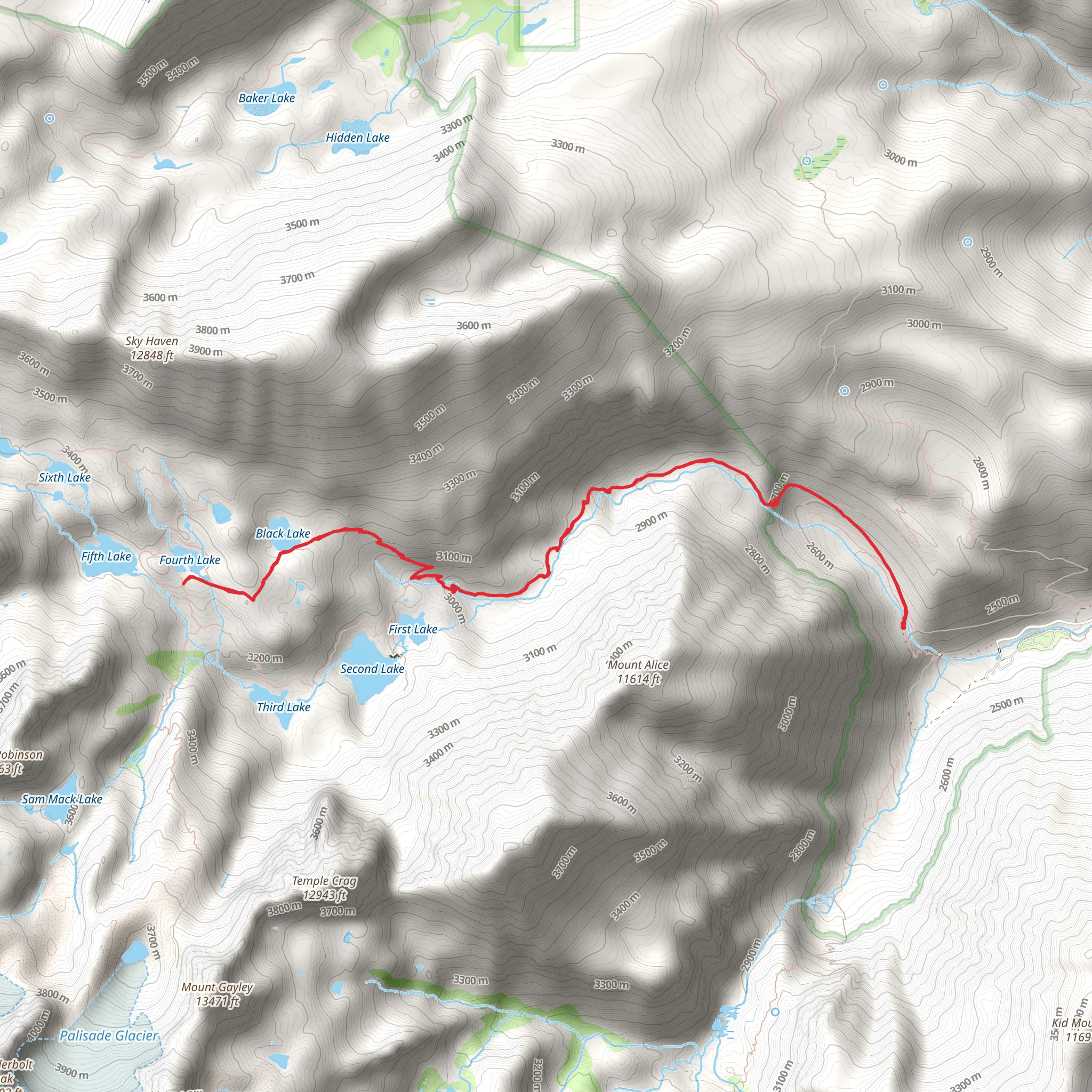 Black Lake via North Fork Big Pine Creek Trail mobile static map